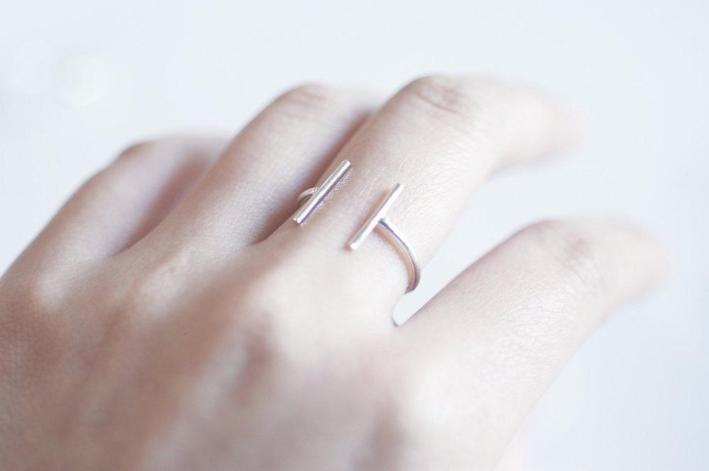 Shiny Gold Parallel Bar Ring- 925 Bar Adjustable Ring, Stacking Ring, Midi Ring, Line Ring, Minimalist Ring, Cuff Ring, Two Bar Ring, Ring - HarperCrown