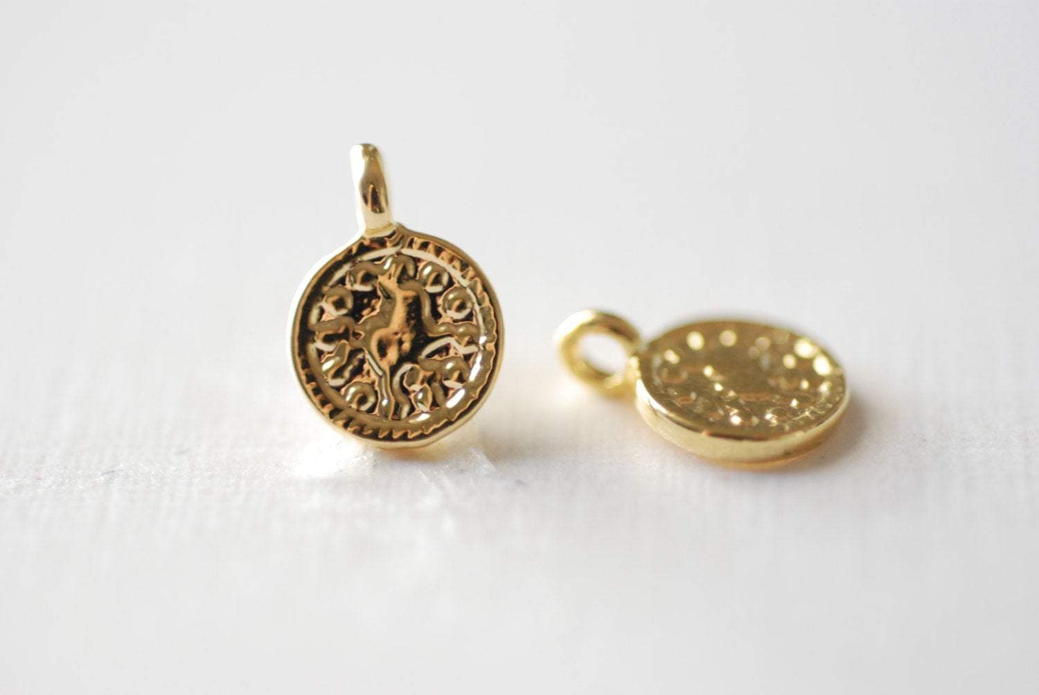 Shiny Gold small disc charm- Vermeil 22k Gold over Sterling Silver round disc charm , Small Gold Round Circle Charm, Vermeil Gold Round Disc - HarperCrown