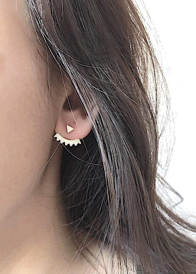 Shiny Gold Triangle Ear Jacket, Spike Ear Jacket, Geometric Earrings, Ear Jacket, Earring Cuff, Triangle Studs, Minimal Earrings, Sunshine - HarperCrown