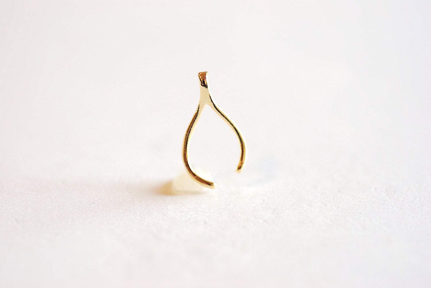 Shiny Gold Uneven Wishbone Charm- Vermeil 22k Gold plated Sterling Silver Uneven Wishbone Charm, Small Wishbone Charm, Gold Wishbone, 320 - HarperCrown