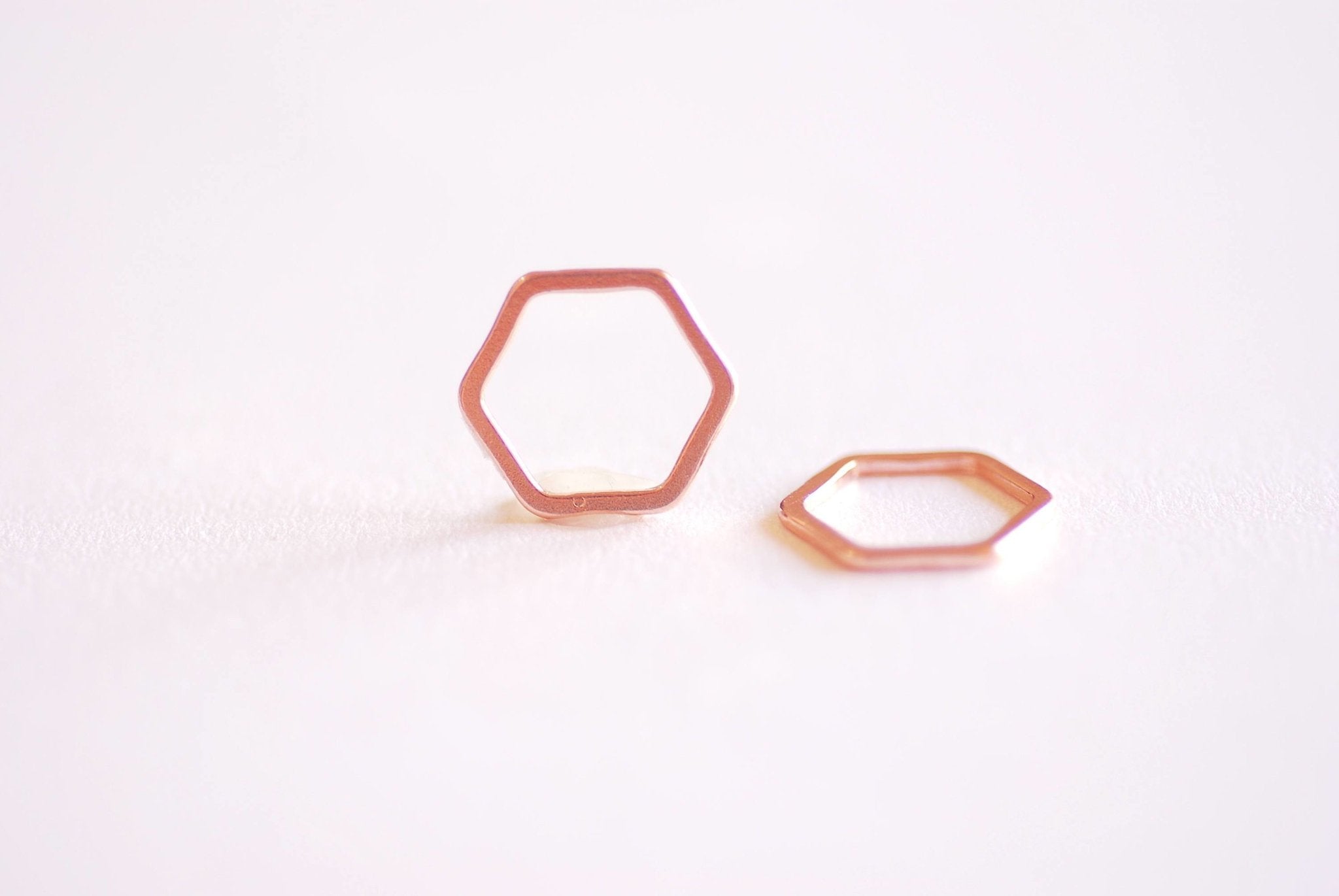 Shiny Pink Rose Gold Hexagon Connector Charm- 22k Gold plated Sterling Silver, jump ring, hexagon frame spacer link, honeycomb,Geometric,362 - HarperCrown