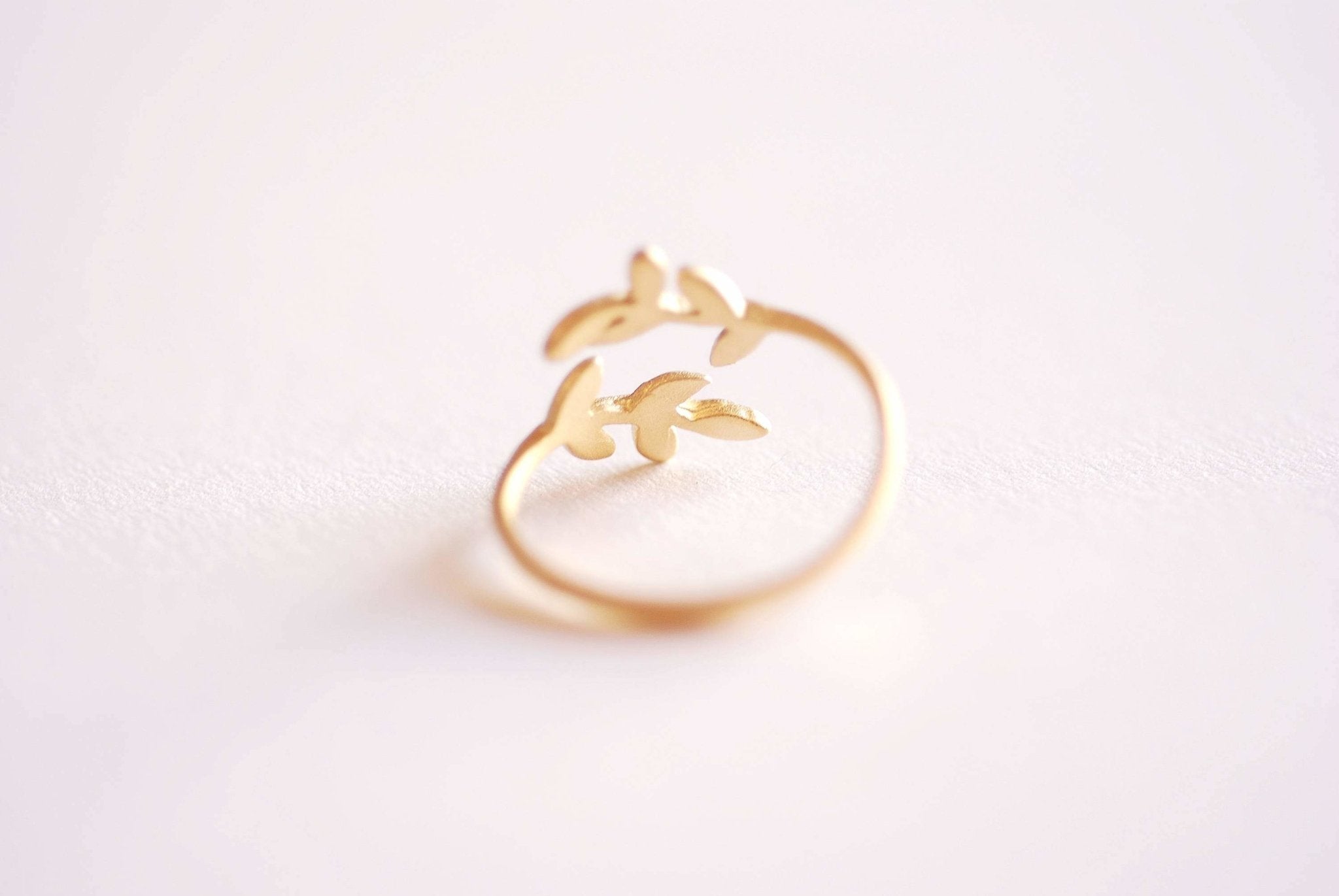 Shiny Pink Rose Gold Leaf Branch Ring, Leaf Ring, Layering Ring, Vine Ring, Laurel Ring, Nature Jewelry, twig ring, branch ring, tree ring, - HarperCrown