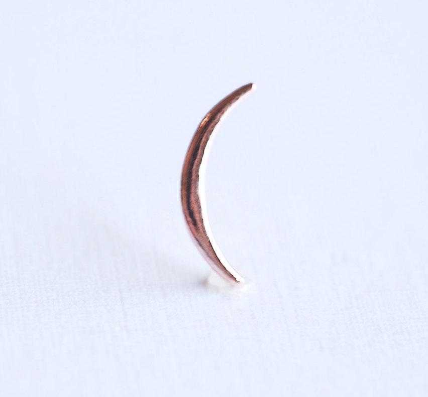 Shiny Pink Rose Gold Vermeil Crescent Moon Charm- 18k rose gold Sterling Silver thin skinny Moon Charm pendant, tusk, Half moon charm, 285 - HarperCrown