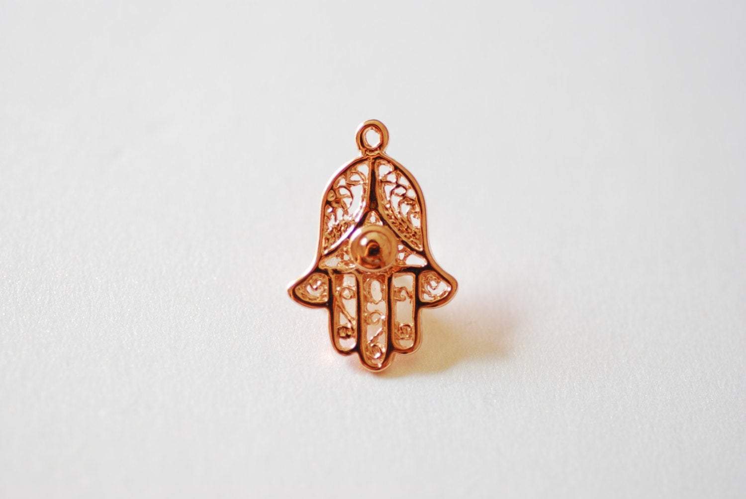 Shiny Pink Rose Vermeil Gold Hamsa Hand- 18k gold 925 Sterling silver hamsa hand charm, yoga hand, hand charm, evil eye, hand of fatima, 74 - HarperCrown