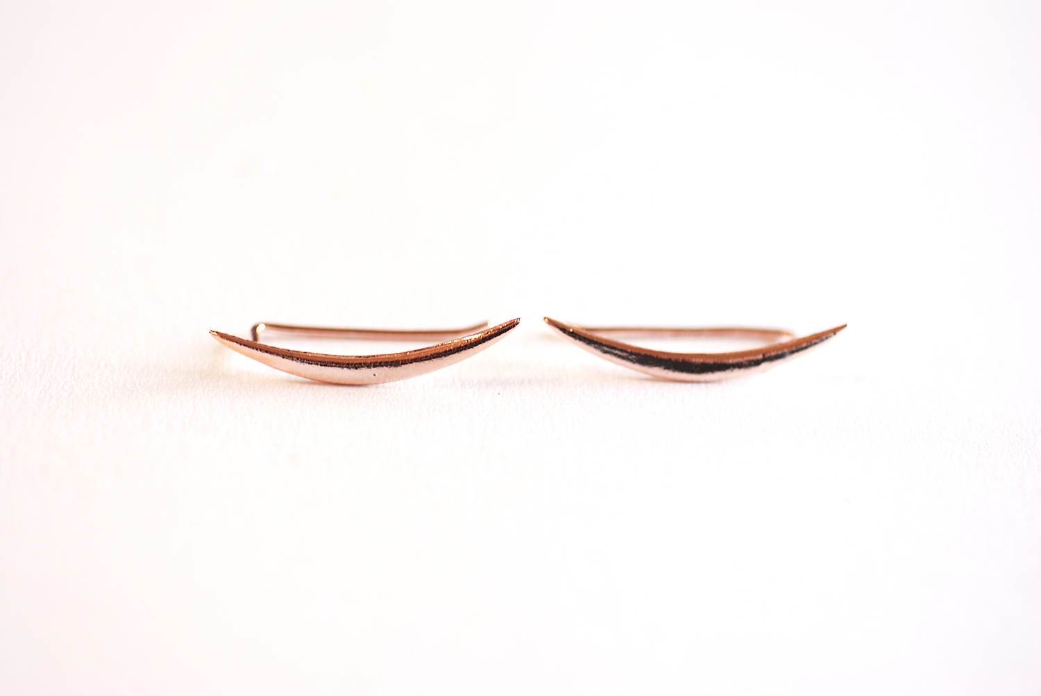 Shiny Rose Gold Crescent Moon Ear Climbers- Moon Earrings, Ear Crawlers, Ear Climbers, Moon Ear Pin, Moon Ear Cuff,Moon Ear Crawler Earrings - HarperCrown