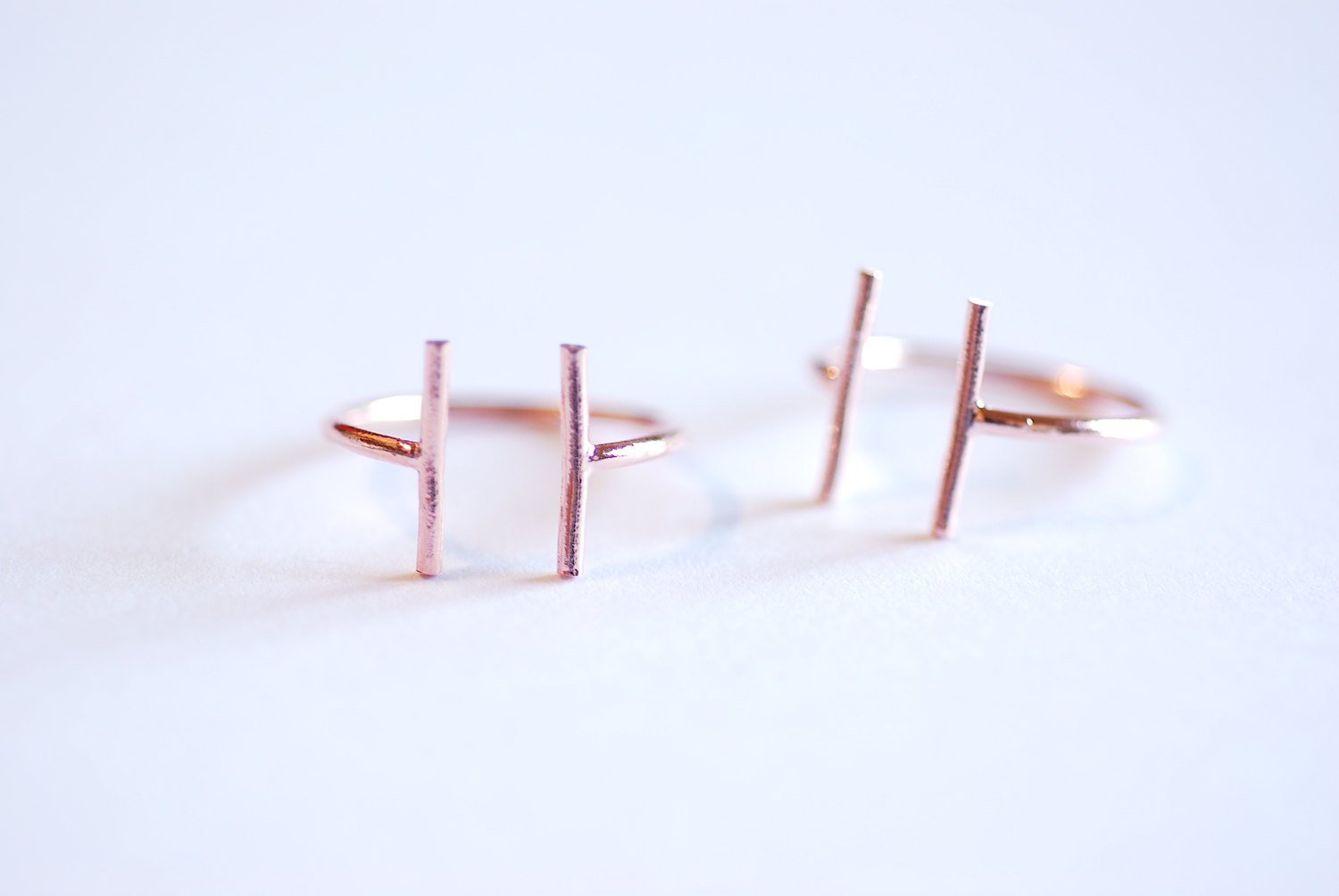 Shiny Rose Gold Parallel Bar Ring- 925 Bar Adjustable Ring, Stacking Ring, Midi Ring, Line Ring, Minimalist Ring, Cuff Ring, Two Bar Ring - HarperCrown