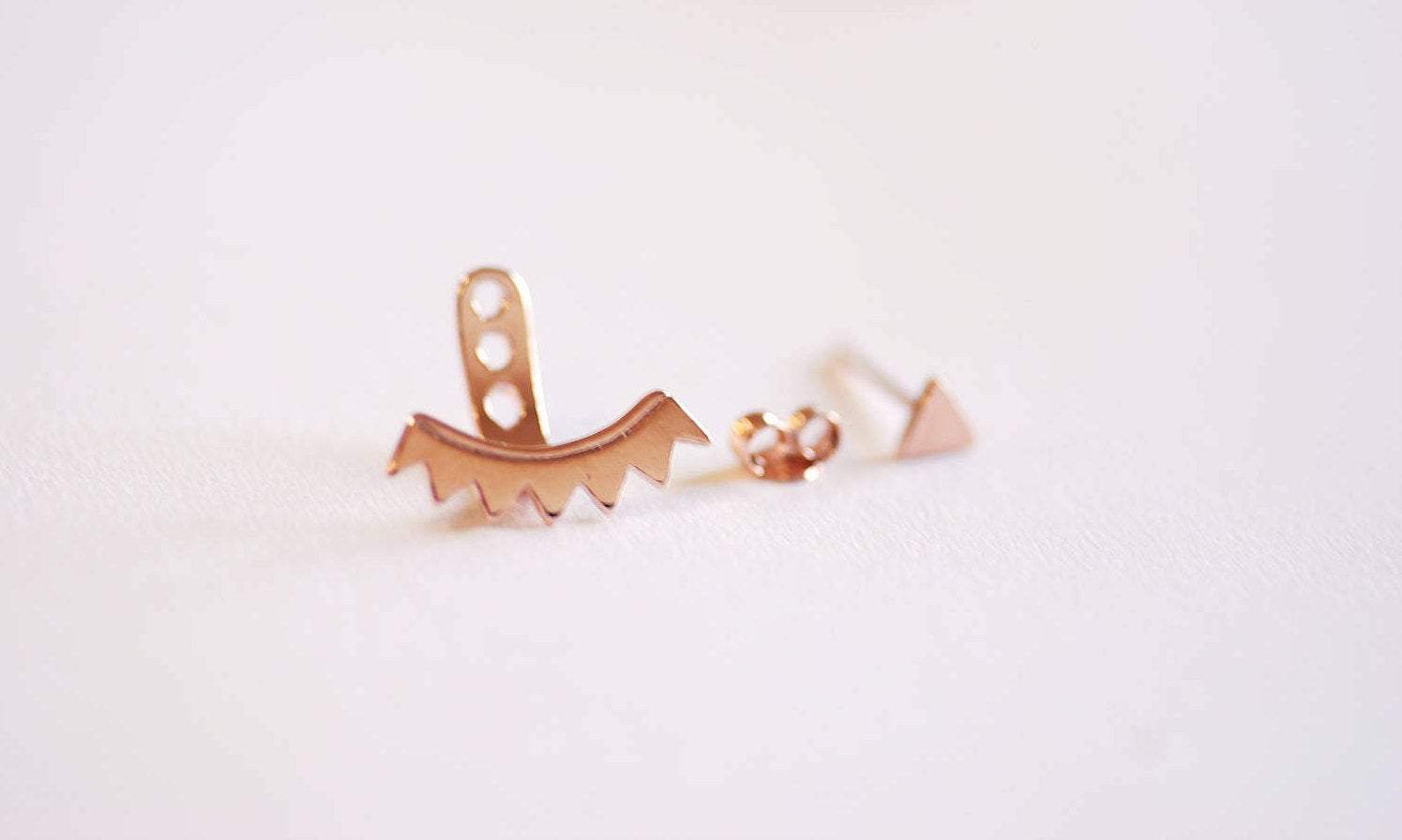 Shiny Rose Gold Triangle Ear Jacket, Spike Ear Jacket, Front Back Earrings, Ear Jacket, Earring Cuff, Triangle Studs, Minimal Earrings,Lotus - HarperCrown