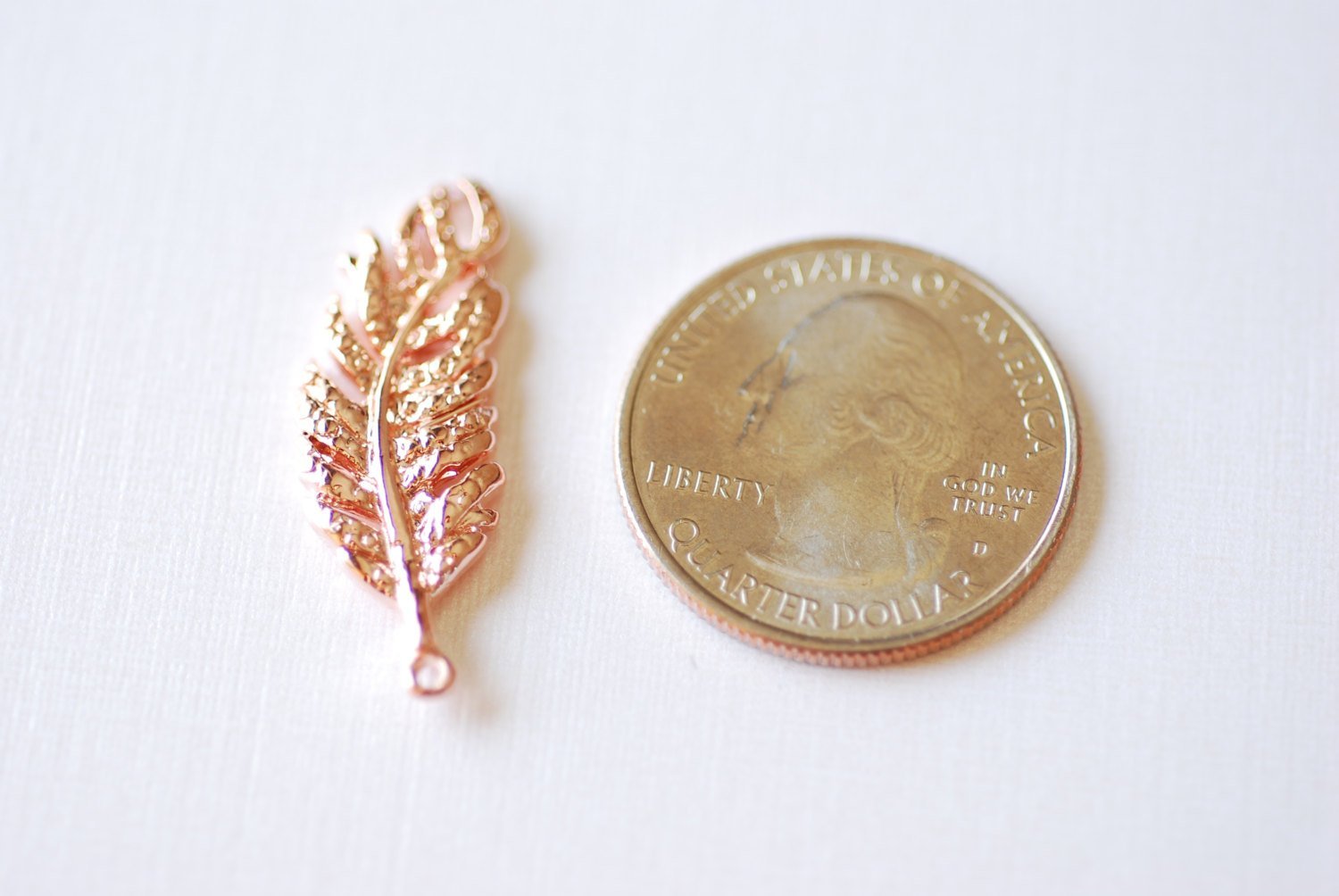 Shiny Rose Vermeil Gold Fern Feather Leaf Charm - 18k gold plated over Sterling Silver, Rose Gold Flower Leaf Charm, Gold Tree Branch Charm - HarperCrown