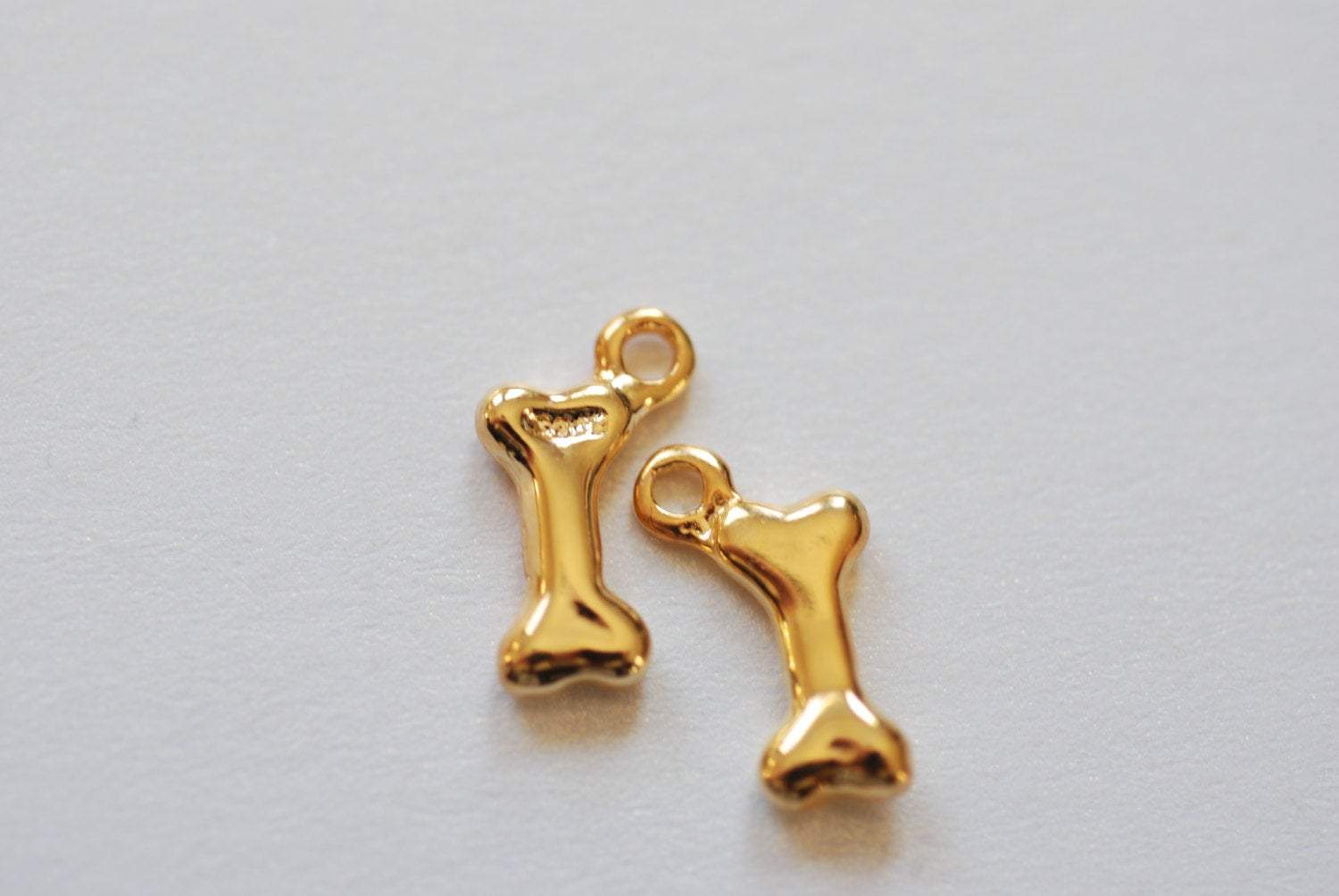 Shiny Vermeil Dog Bone Gold Charm - Small Dog Bone, Man's best Friend Charm, 18k gold plated over sterling 925 silver, Gold Doggy Bone, 107 - HarperCrown