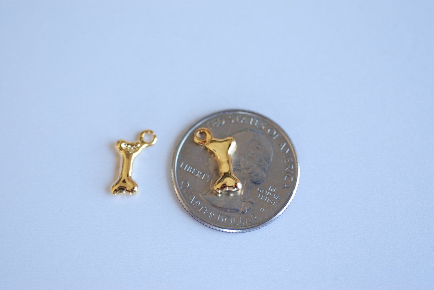 Shiny Vermeil Dog Bone Gold Charm - Small Dog Bone, Man's best Friend Charm, 18k gold plated over sterling 925 silver, Gold Doggy Bone, 107 - HarperCrown