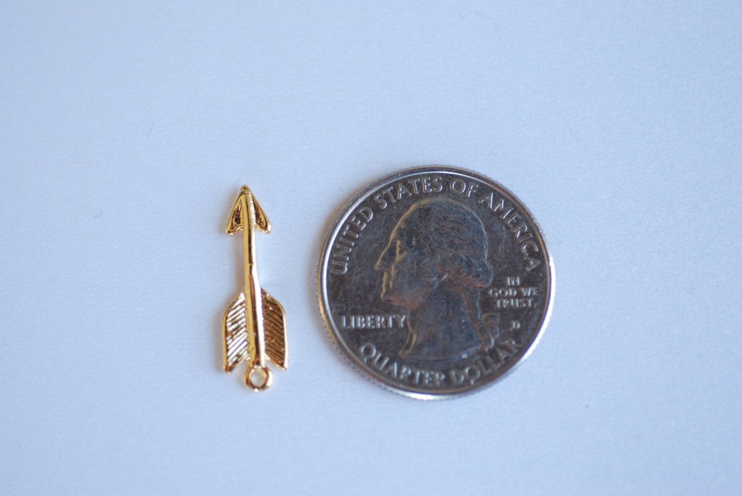 Shiny Vermeil Gold Arrow Charm- 18k gold plated over Sterling Silver, Gold Feather Arrow Pendant, Gold Arrowhead Charm, Arrowhead, Wholesale - HarperCrown