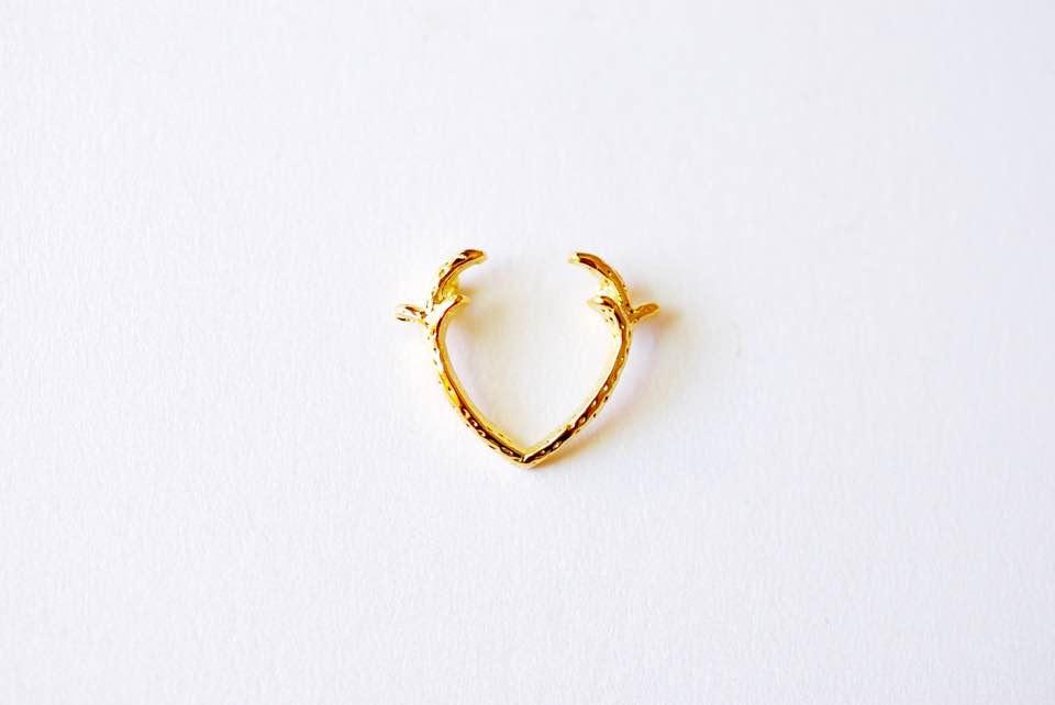 Shiny Vermeil Gold Deer Antler Charm- 18k gold plated over Sterling Silver Deer Antlers, Gold Dear Antler Connector Charm, Deer Horn, 236 - HarperCrown