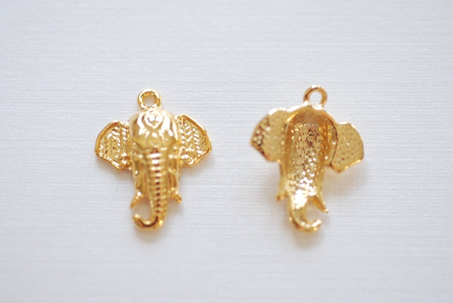 Shiny Vermeil Gold Elephant Head Charm - 18k gold plated over 925 sterling silver, animal pendant, lucky elephant charm, Animal Charm, 139 - HarperCrown