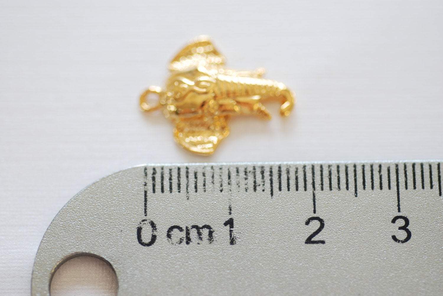 Shiny Vermeil Gold Elephant Head Charm - 18k gold plated over 925 sterling silver, animal pendant, lucky elephant charm, Animal Charm, 139 - HarperCrown