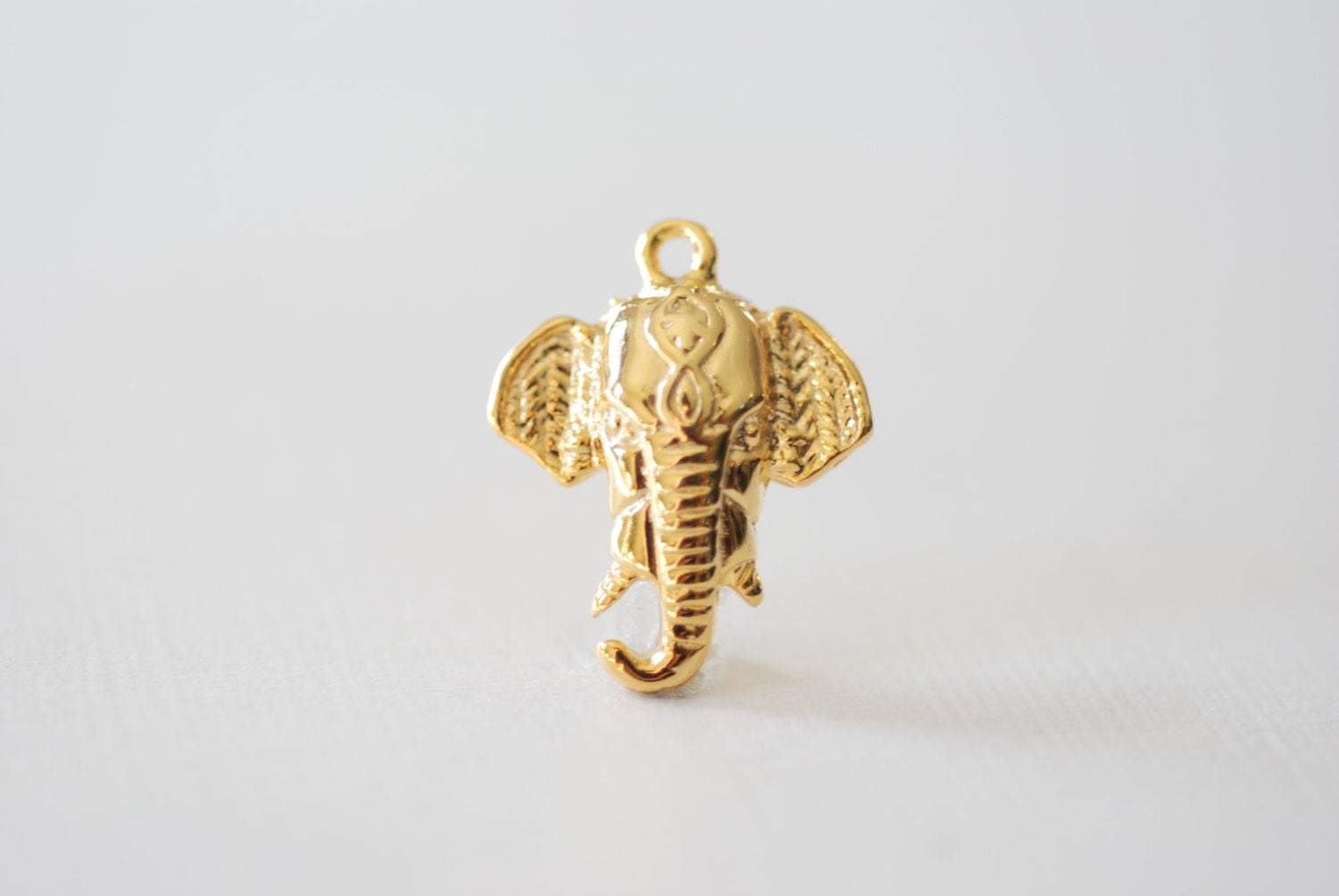 Shiny Vermeil Gold Elephant Head Charm - 18k gold plated over 925 sterling silver, animal pendant, lucky elephant charm, Animal Charm, 139 - HarperCrown