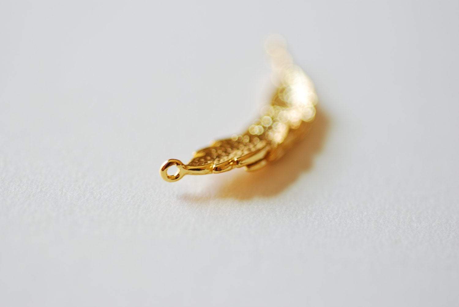 Shiny Vermeil Gold Feather Leaf Connector Charm-18k gold plated over Sterling Silver Reef Charm, Gold Reef Charm, Link, Spacer, branch, tree - HarperCrown