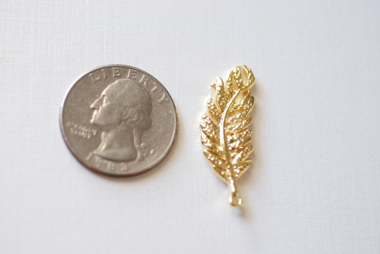 Shiny Vermeil Gold Fern Feather Leaf Charm - 18k gold plated over Sterling Silver, Gold Flower Leaf Charm, Gold Tree Branch Charm, Nature - HarperCrown