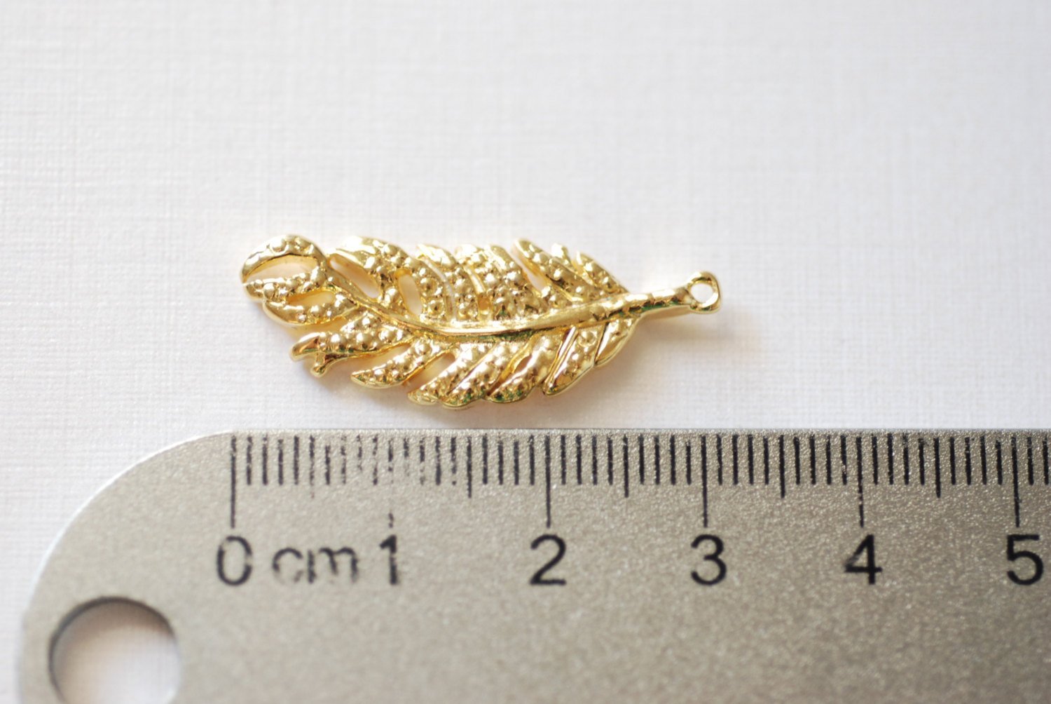 Shiny Vermeil Gold Fern Feather Leaf Charm - 18k gold plated over Sterling Silver, Gold Flower Leaf Charm, Gold Tree Branch Charm, Nature - HarperCrown