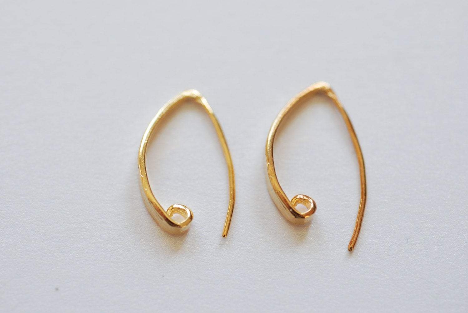 Shiny Vermeil Gold Flattened Front Earwires - hammered flat front ear hooks, Gold Earring Findings, Gold Ear Hooks, Vermeil Earrings, 108 - HarperCrown