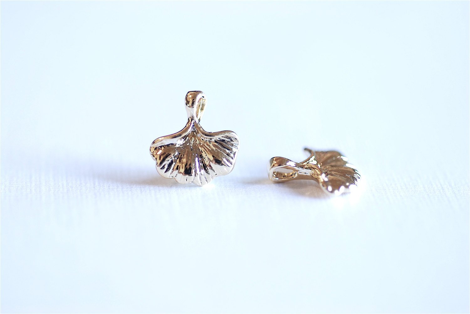 Shiny Vermeil Gold Ginkgo Leaf Charm Pendant- 18k gold over Sterling Silver Small Gingko Leaves Charm, Gold Fan Leaf Petal Charm, 296 - HarperCrown