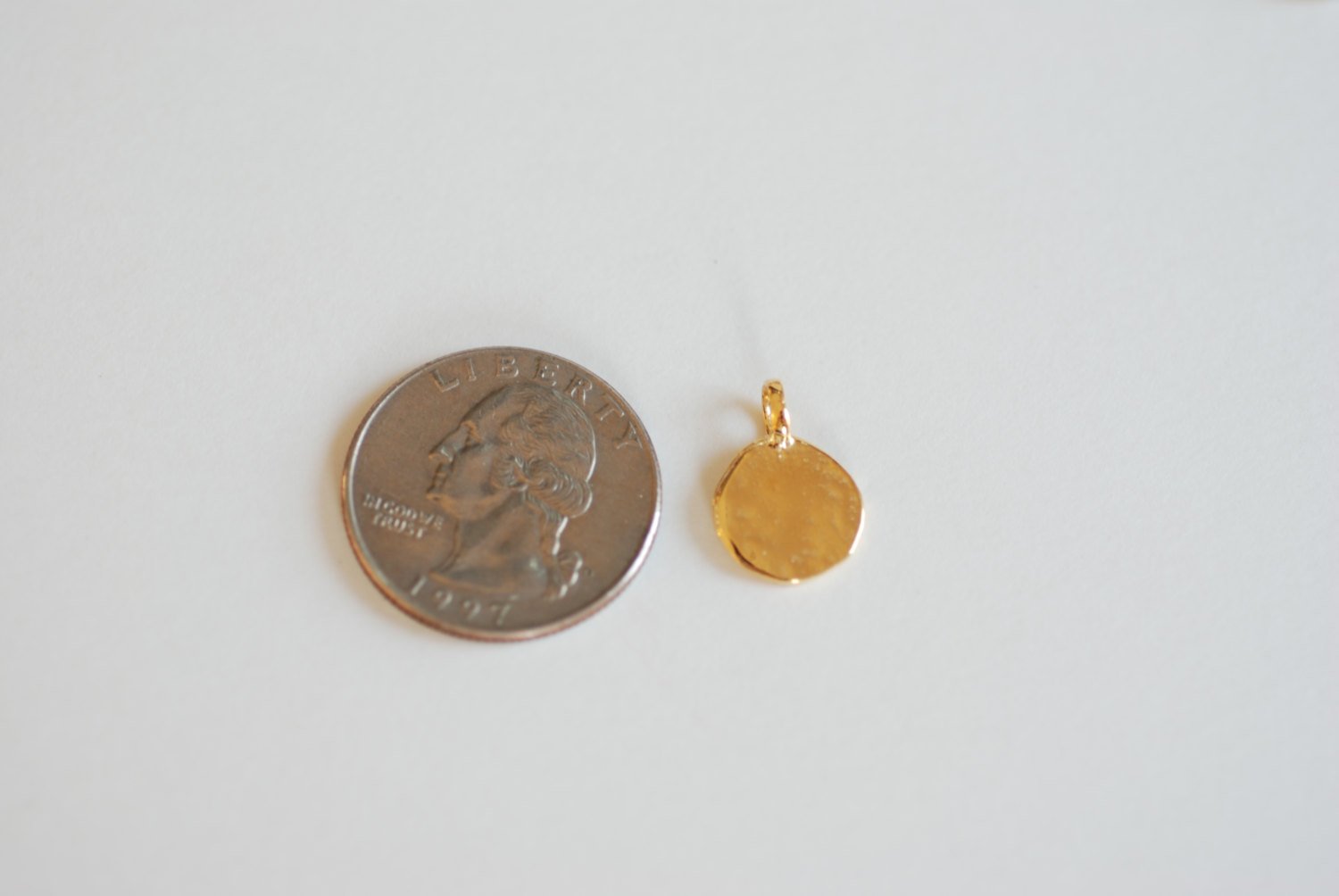 Shiny Vermeil Gold Hammered Blank Disc Charm with Attached Bail- 18k gold plated over Sterling Silver, Vermeil Gold Stamping Disc, Tag, 2 - HarperCrown