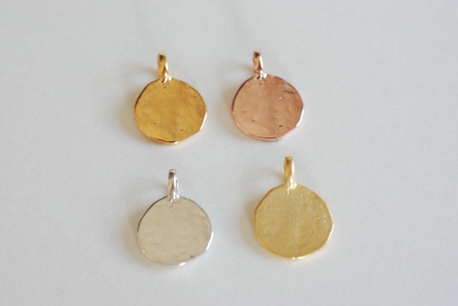 Shiny Vermeil Gold Hammered Blank Disc Charm with Attached Bail- 18k gold plated over Sterling Silver, Vermeil Gold Stamping Disc, Tag, 2 - HarperCrown