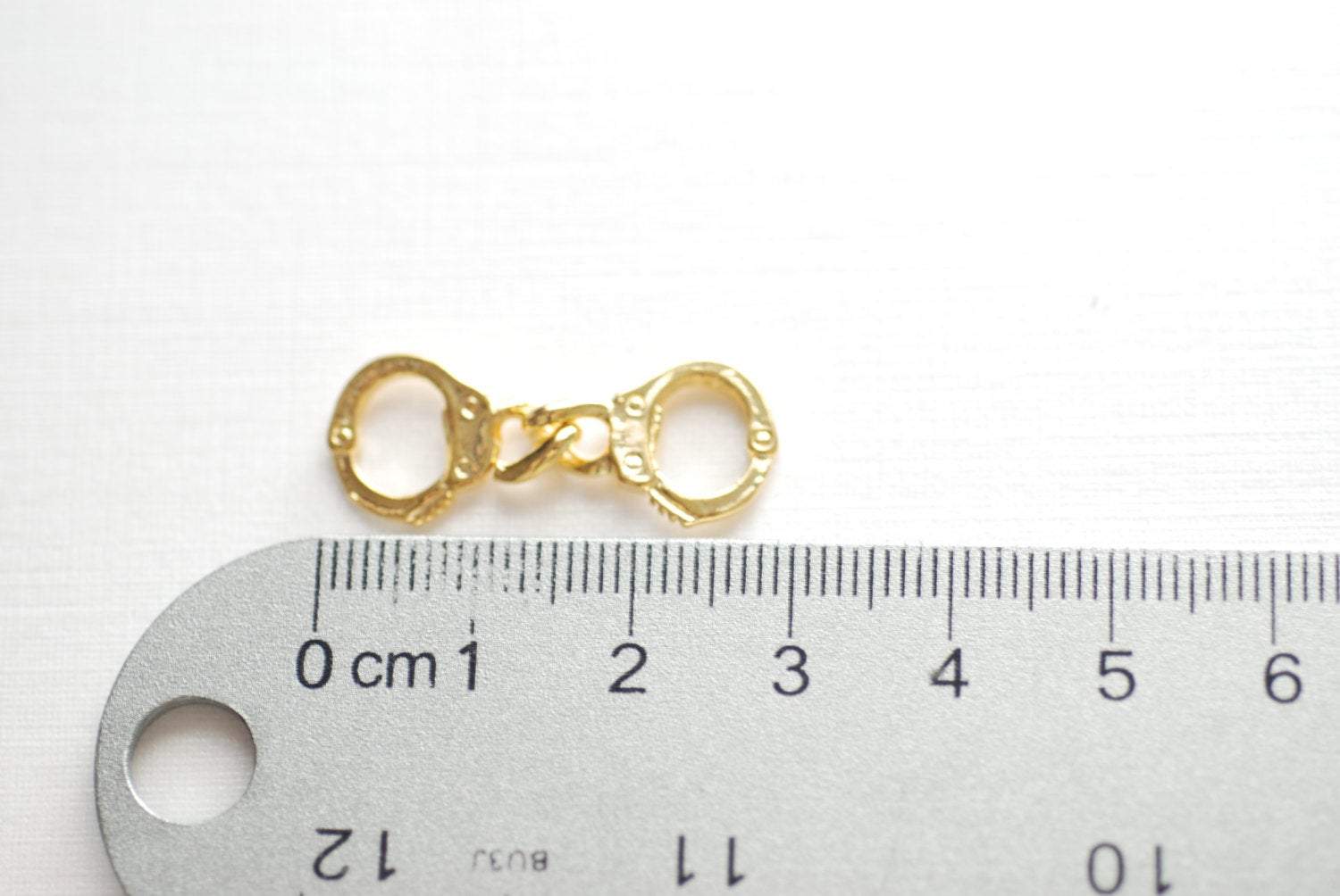 Shiny Vermeil Gold Handcuff Charm- 18k gold plated over Sterling silver, Gold plated handcuffs, Partners in crime bracelet or necklace - HarperCrown