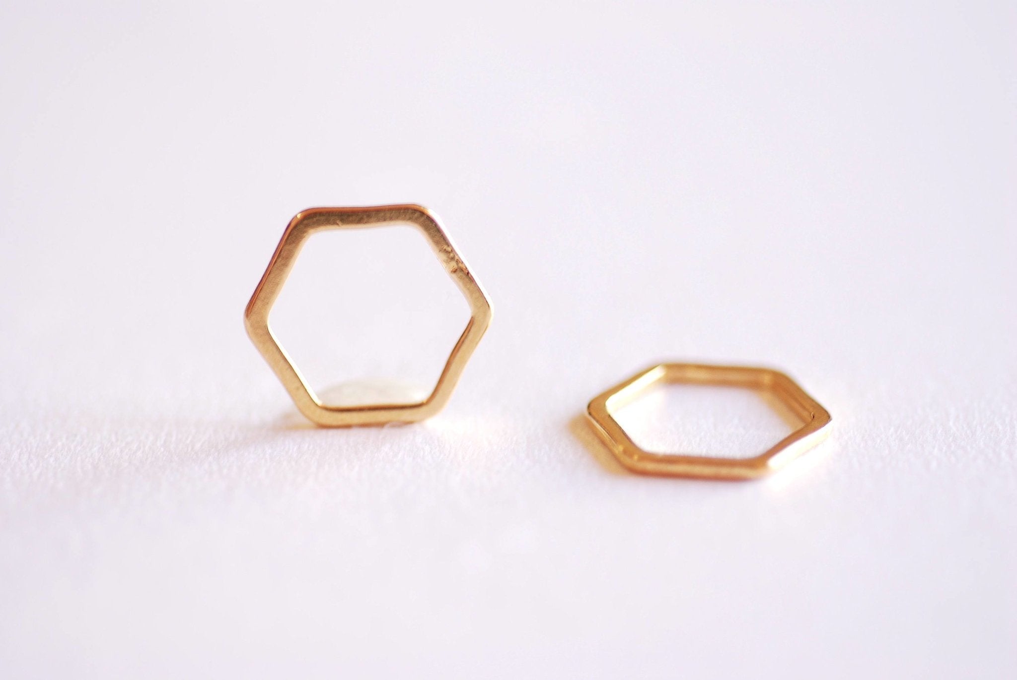 Shiny Vermeil Gold Hexagon Connector Charm- 22k Gold plated Sterling Silver, jump ring, hexagon frame spacer link, honeycomb, Geometric, 362 - HarperCrown