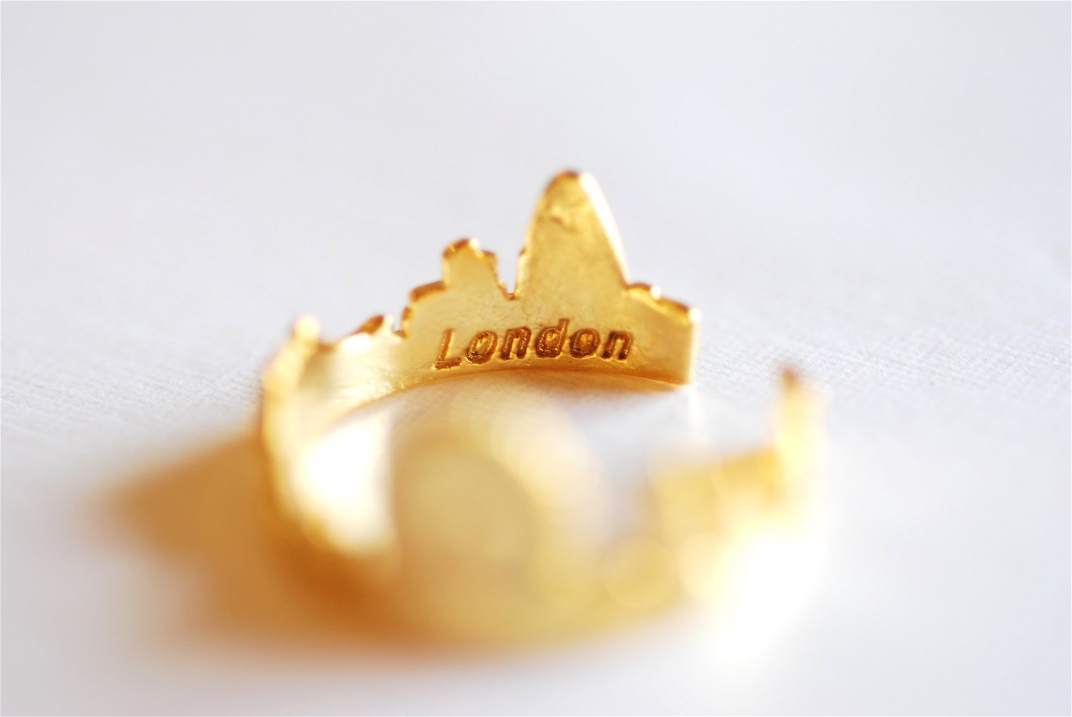 Shiny Vermeil Gold London Cityscape Ring- 18k gold over Sterling Silver Skyline Ring, Great Britain Ring, Adjustable Ring, Ring Band, 279 - HarperCrown