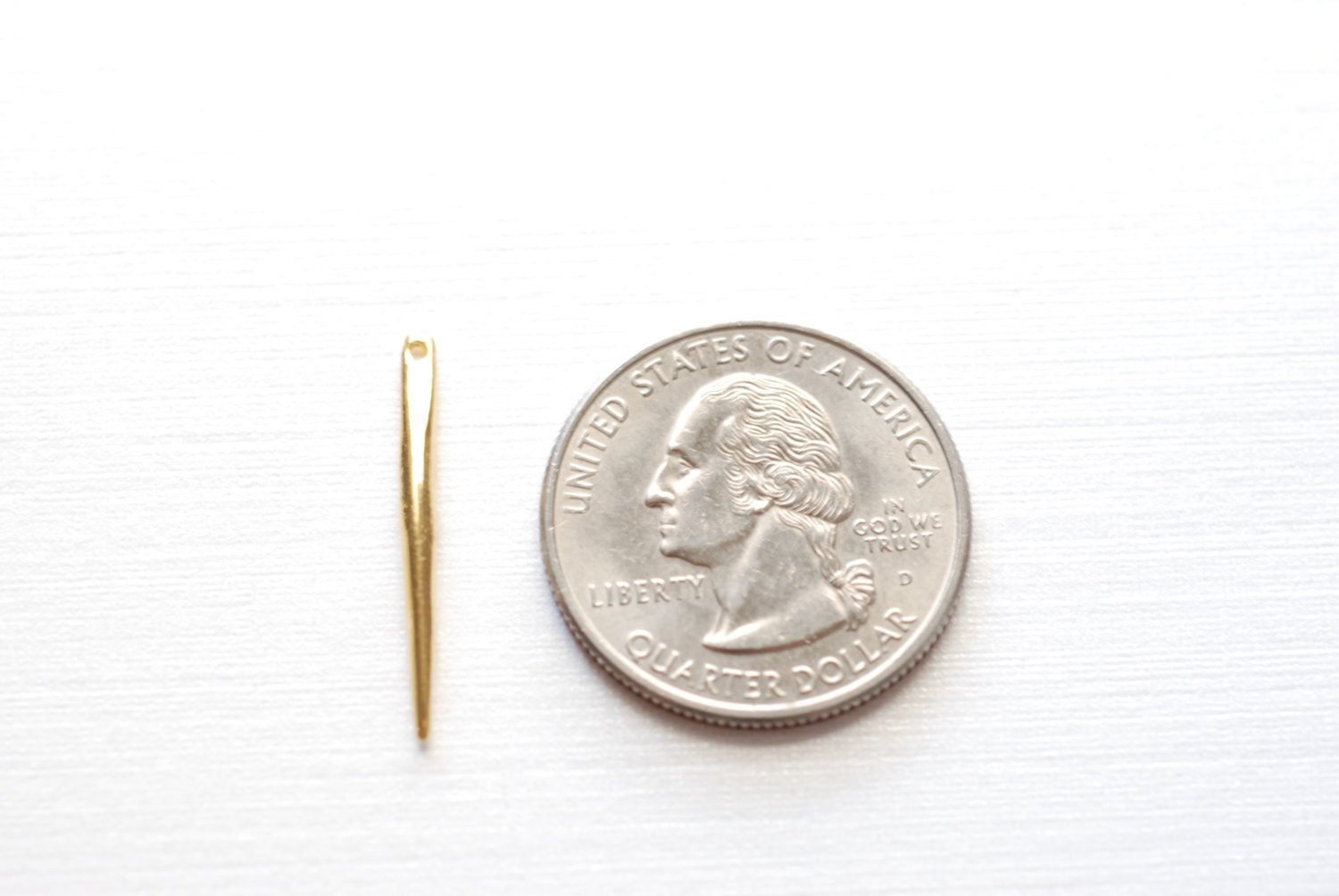 Shiny Vermeil Gold Needle Spike Pendant Charm- 18k gold plated over Sterling Silver Pendulum, Spike, Needle, Spear, Gold Needle Dagger, 40 - HarperCrown