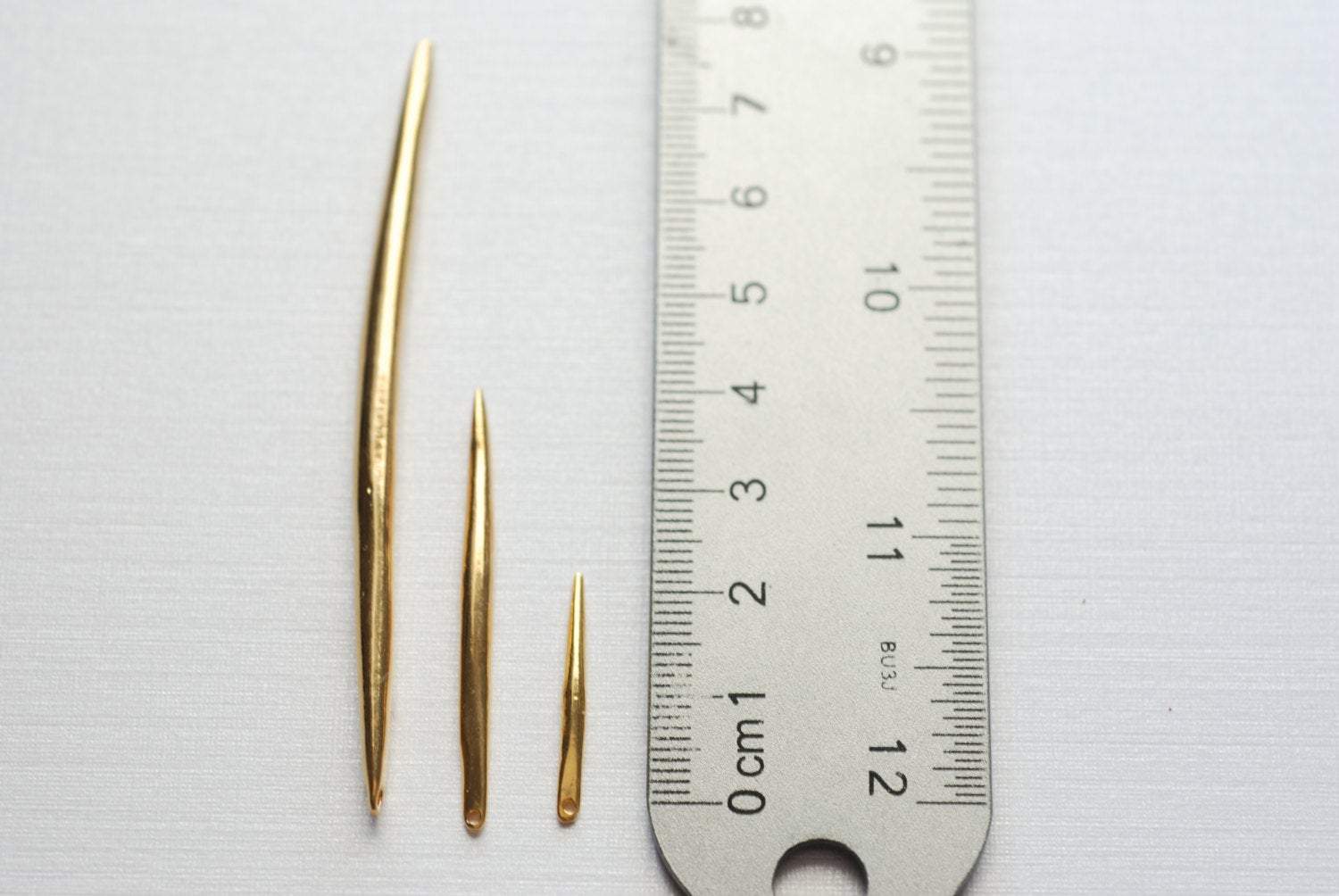 Shiny Vermeil Gold Needle Spike Pendant Charm- 18k gold plated over Sterling Silver Pendulum, Spike, Needle, Spear, Gold Needle Dagger, 40 - HarperCrown