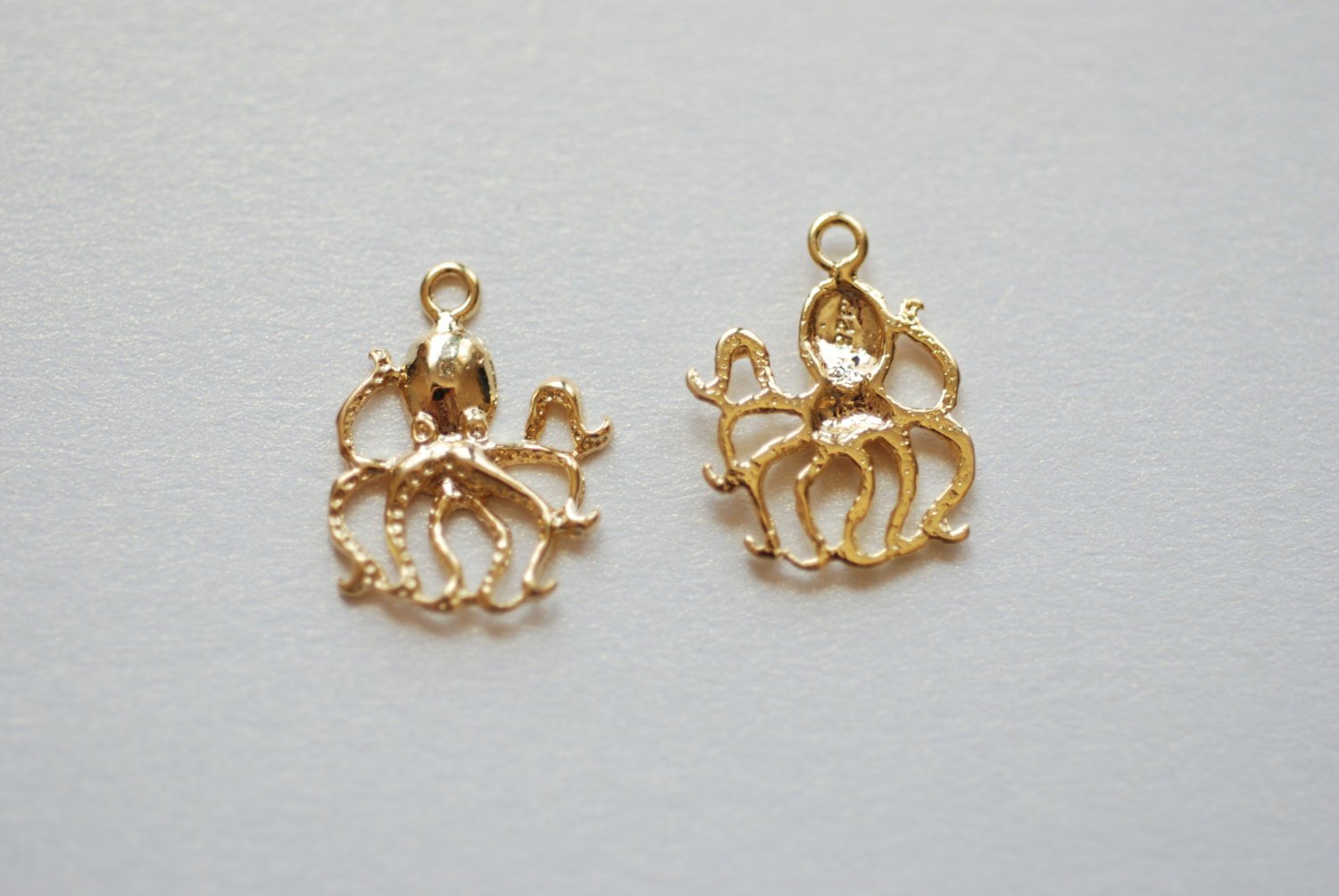 Shiny Vermeil Gold Octopus Charm- 18k gold Plated over Sterling Silver, sea life charm, sea creature charm, octopus pendant, Small Octopus - HarperCrown