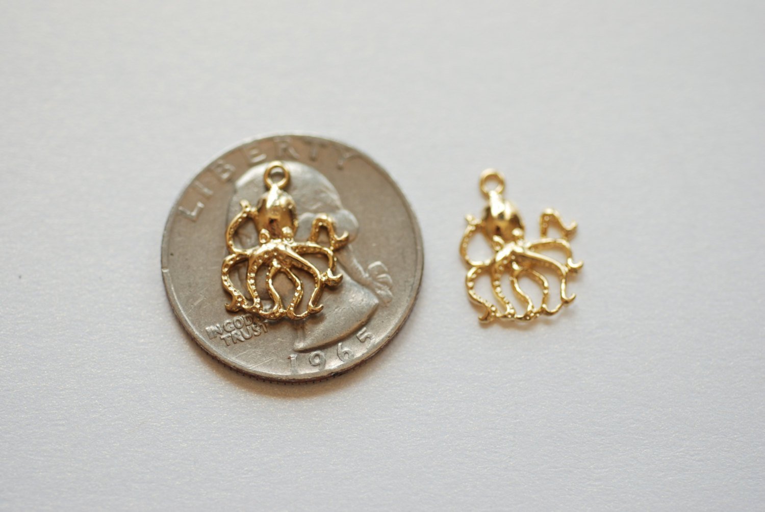 Shiny Vermeil Gold Octopus Charm- 18k gold Plated over Sterling Silver, sea life charm, sea creature charm, octopus pendant, Small Octopus - HarperCrown