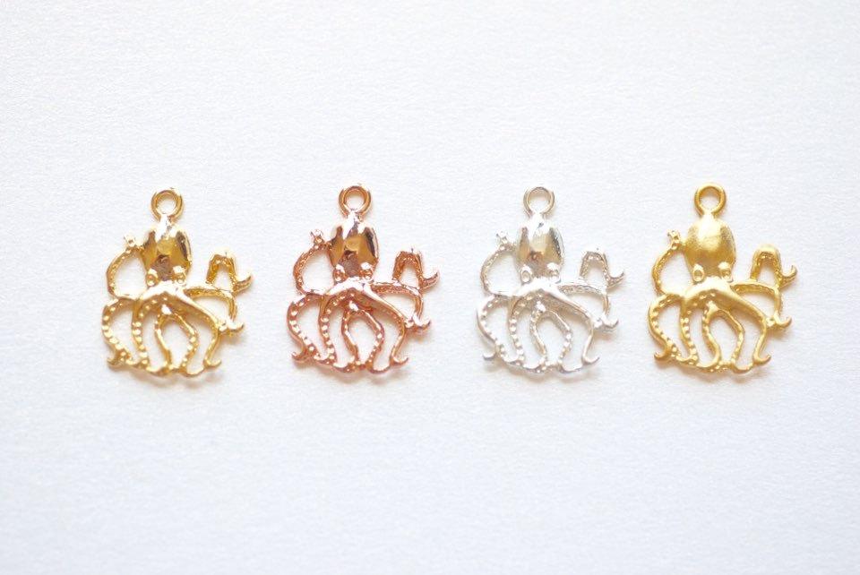 Shiny Vermeil Gold Octopus Charm- 18k gold Plated over Sterling Silver, sea life charm, sea creature charm, octopus pendant, Small Octopus - HarperCrown