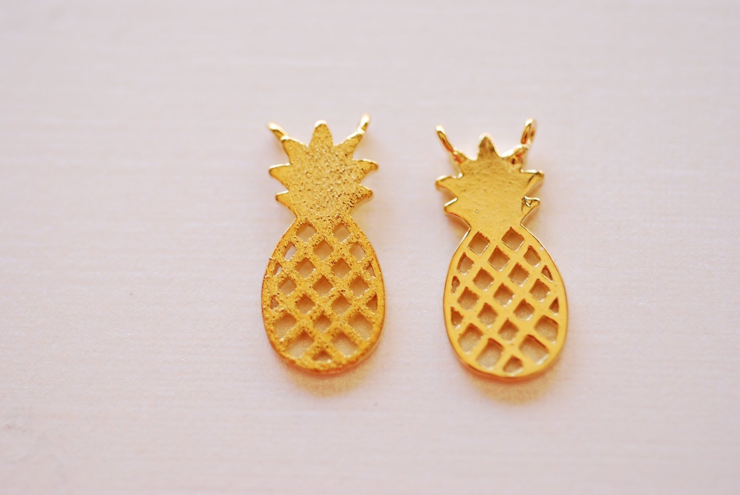 Shiny Vermeil Gold Pineapple Connector Charm- 18k gold plated 925 Sterling Silver, Hawaiian Gold Pineapple Charm, Pineapple Fruit Charm, 260 - HarperCrown