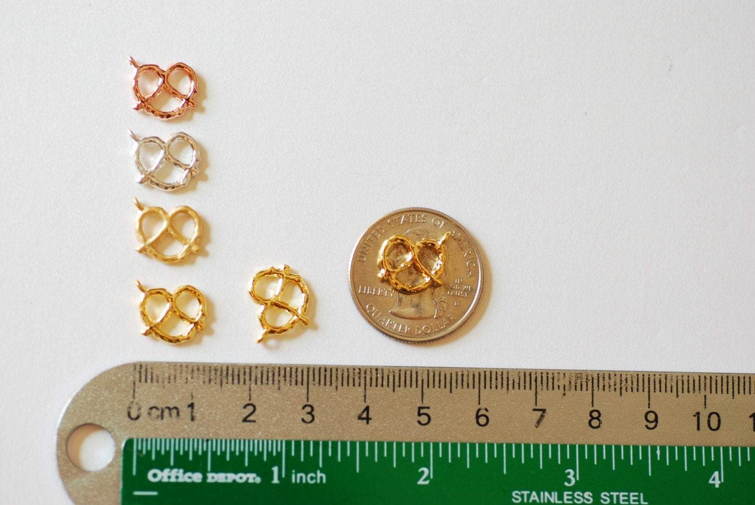 Shiny Vermeil Gold Pretzel Charm- 18k gold plated over Sterling Silver twisted pretzel charm Pendant, Gold Pretzel Charm, Bagel, heart, 243 - HarperCrown