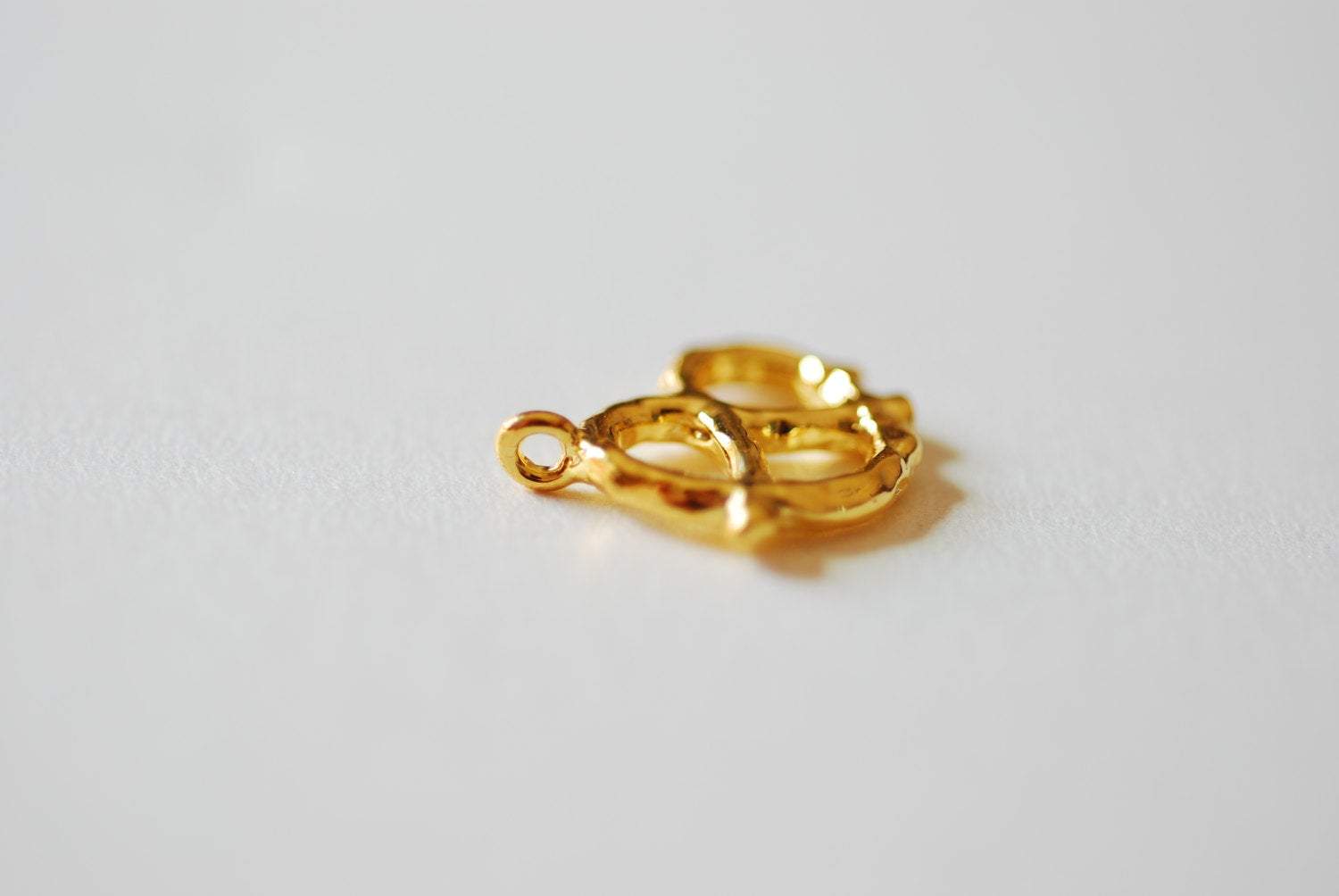 Shiny Vermeil Gold Pretzel Charm- 18k gold plated over Sterling Silver twisted pretzel charm Pendant, Gold Pretzel Charm, Bagel, heart, 243 - HarperCrown