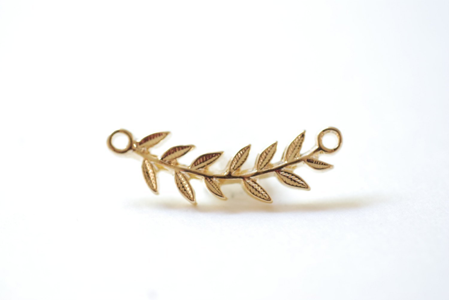 Shiny Vermeil Gold Roman Leaf Connector Charm - leaf link connector, Vermeil Gold Leaf Branch Connector Charm, Gold Twig leaf flower charm - HarperCrown