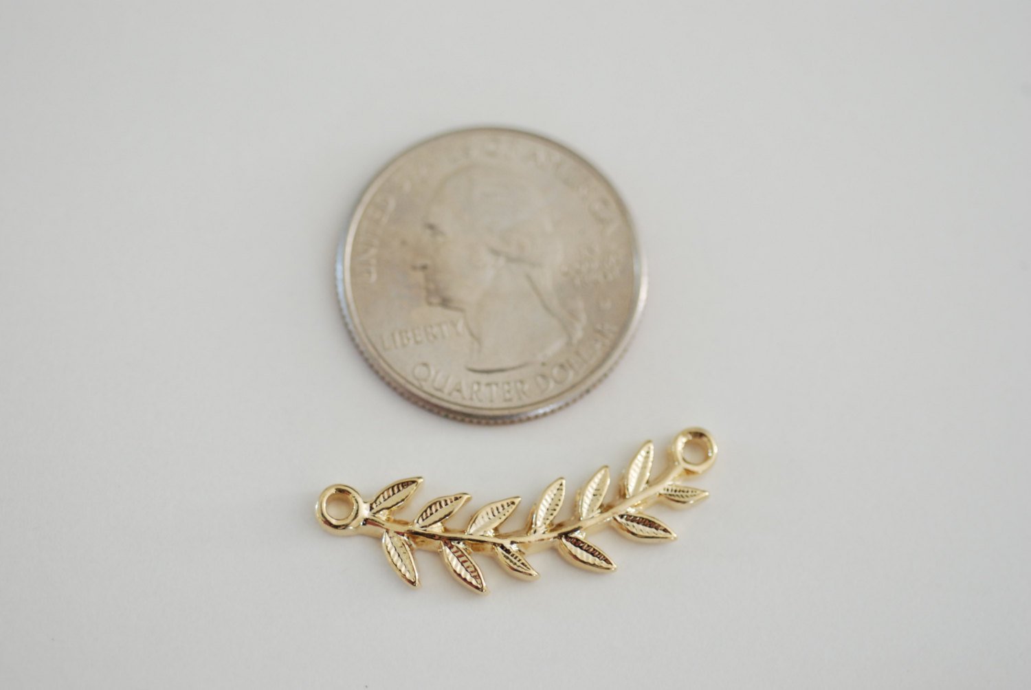 Shiny Vermeil Gold Roman Leaf Connector Charm - leaf link connector, Vermeil Gold Leaf Branch Connector Charm, Gold Twig leaf flower charm - HarperCrown