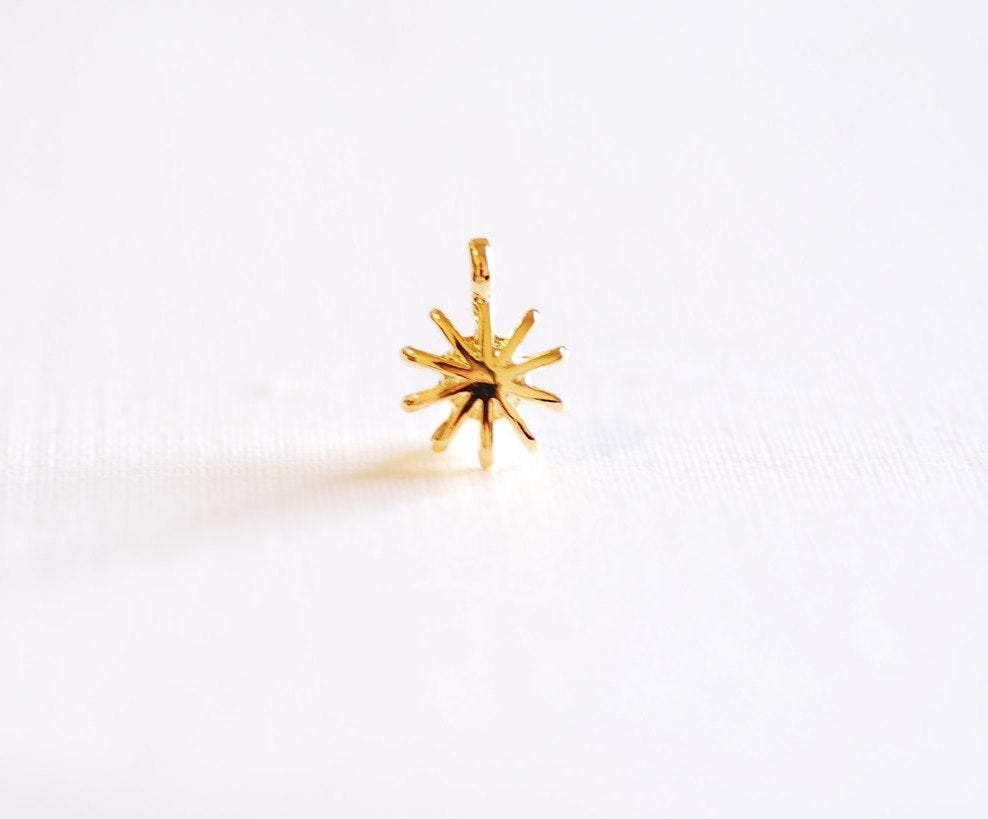 Shiny Vermeil Gold Starburst Charm Pendant- 18k gold plated over Sterling Silver Sun with rays charm, Gold Sun Charm, Golden Star Sun, 161 - HarperCrown