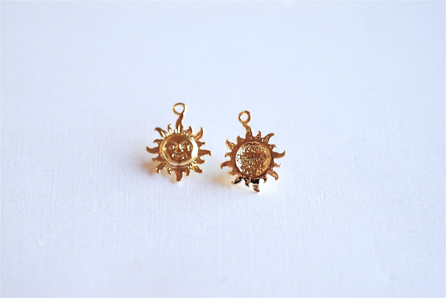 Shiny Vermeil Gold Sunshine Charm Pendant- 18k gold over Sterling Silver Sun with Face, Gold Star, Starburst, Golden Sun Charm, Beads, 159 - HarperCrown