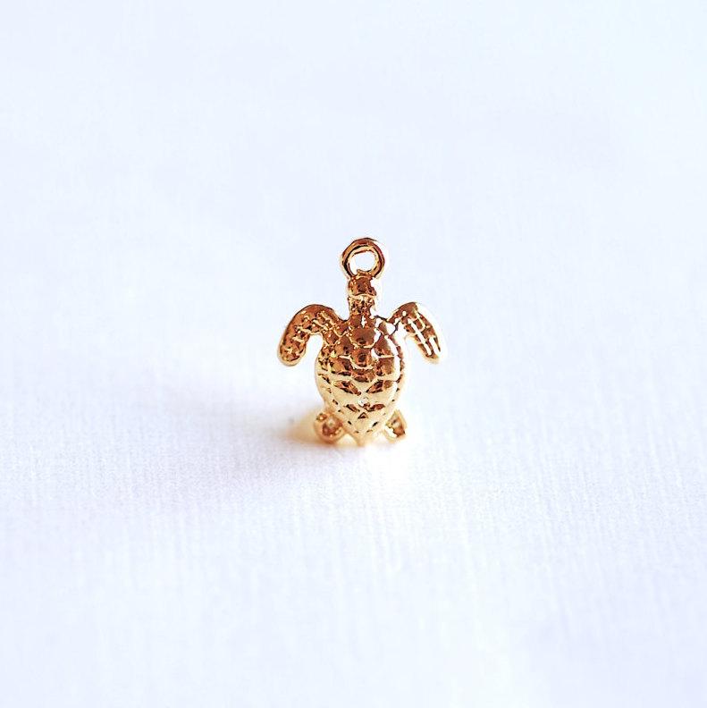 Shiny Vermeil Gold Turtle Charm Pendant- 18k gold over Sterling Silver Small Turtle, Ocean Sea Turtle Charm, Hawaiian Honu Sea Turtle, 287 - HarperCrown