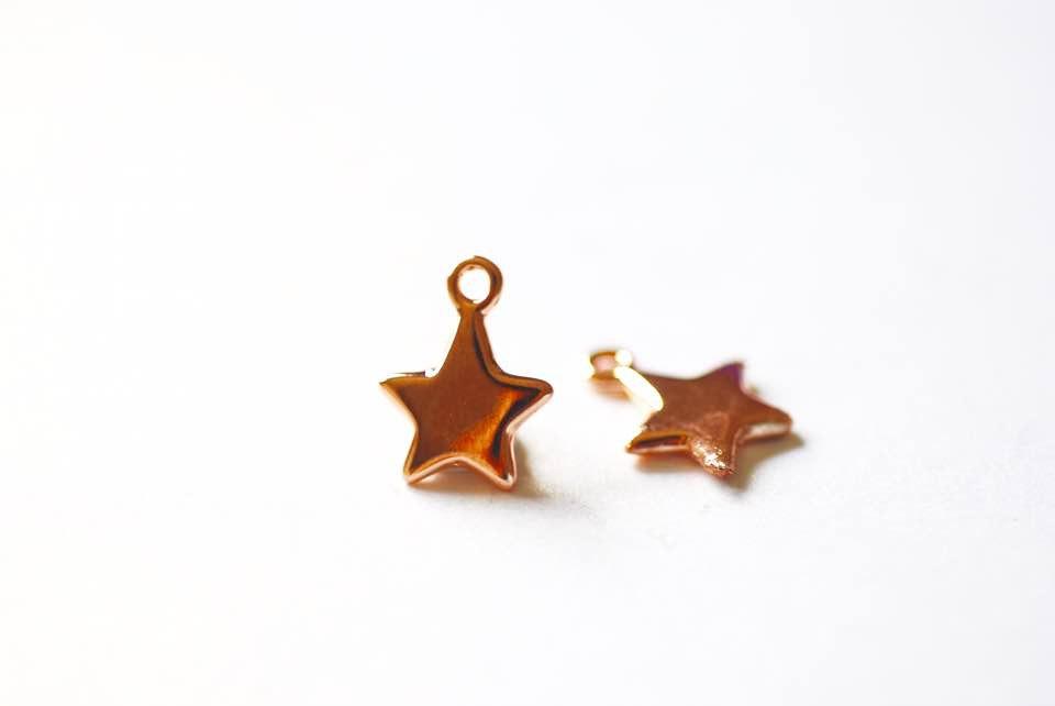 Shiny Vermeil Rose Gold Star- 18k gold plated over Sterling Silver Star Charm, Gold Star Stamping Blanks, Reversible Star, Gold Star beads - HarperCrown