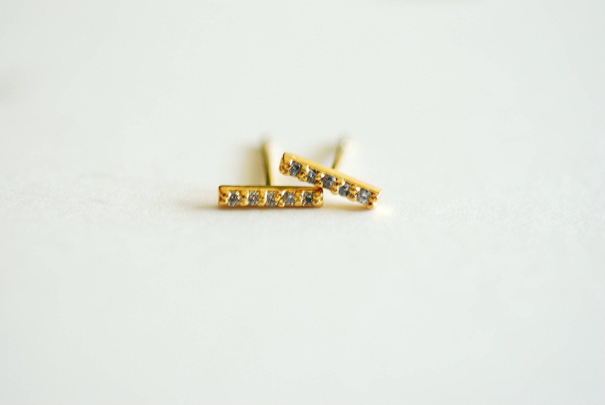 Short CZ Bar Earrings, Sterling Silver, Gold, Rose Gold, Bar Stud, Minimalist Stud, Simple Earring, Short Bar Earrings, Ear Crawler Earrings - HarperCrown