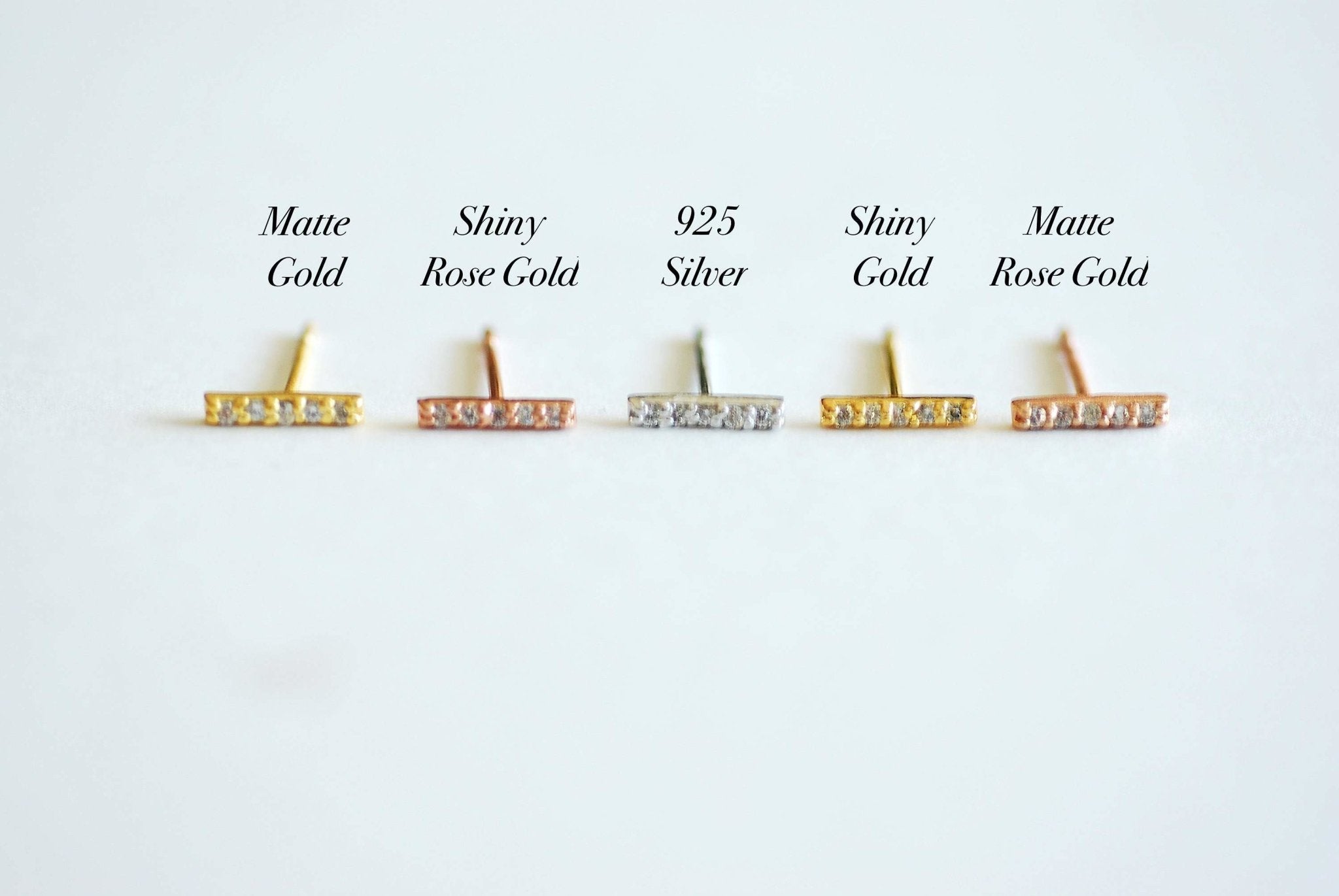 Short CZ Bar Earrings, Sterling Silver, Gold, Rose Gold, Bar Stud, Minimalist Stud, Simple Earring, Short Bar Earrings, Ear Crawler Earrings - HarperCrown