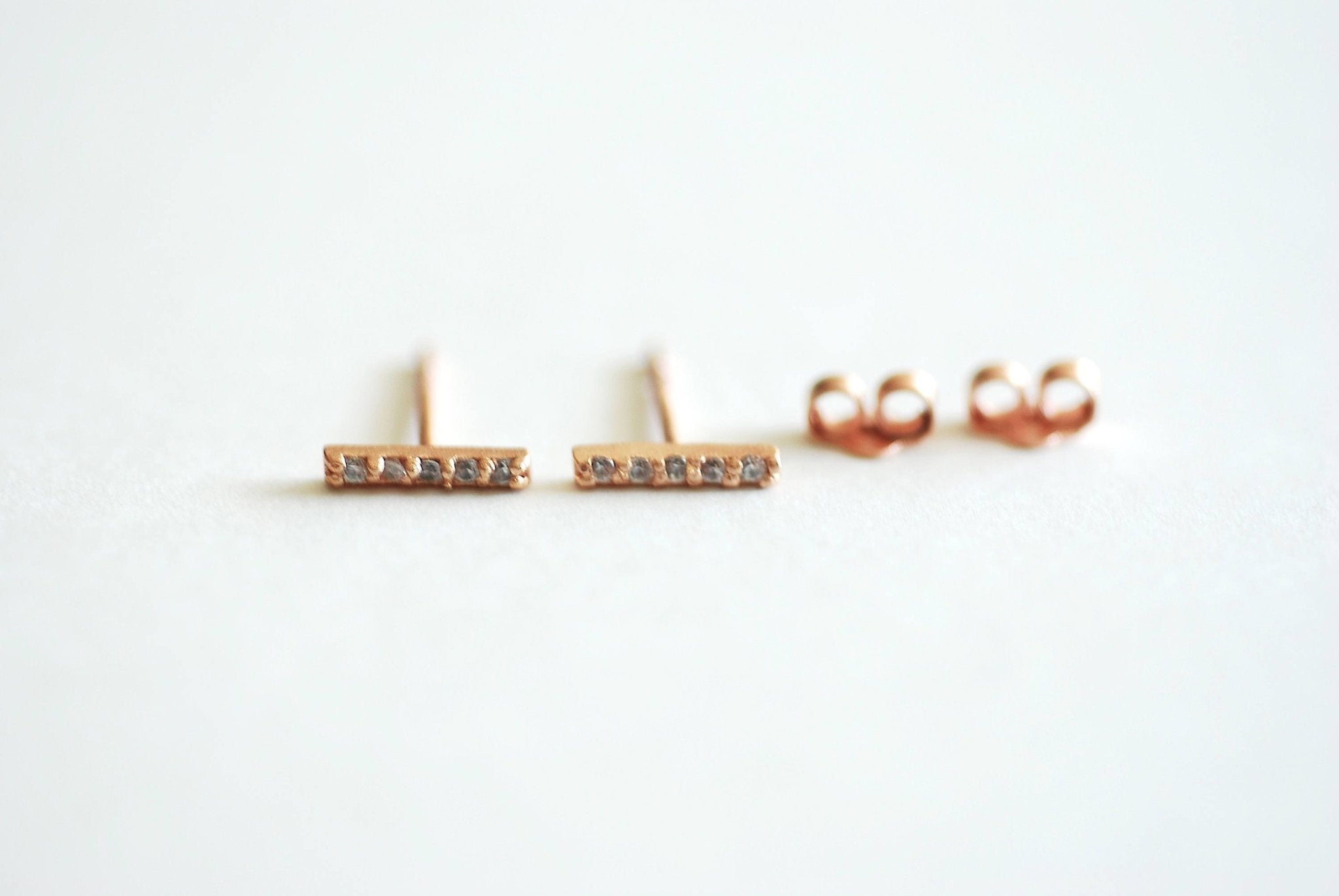 Short CZ Bar Earrings, Sterling Silver, Gold, Rose Gold, Bar Stud, Minimalist Stud, Simple Earring, Short Bar Earrings, Ear Crawler Earrings - HarperCrown