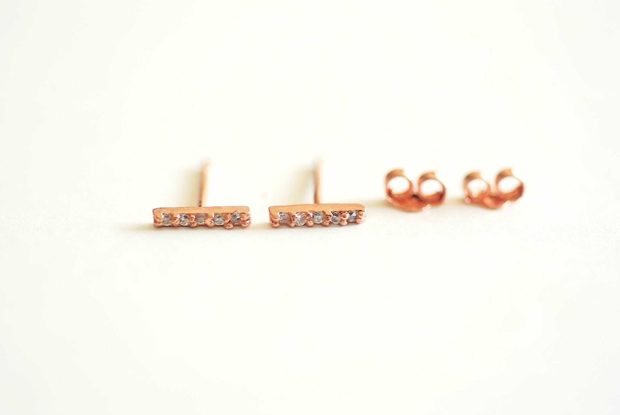 Short CZ Bar Earrings, Sterling Silver, Gold, Rose Gold, Bar Stud, Minimalist Stud, Simple Earring, Short Bar Earrings, Ear Crawler Earrings - HarperCrown