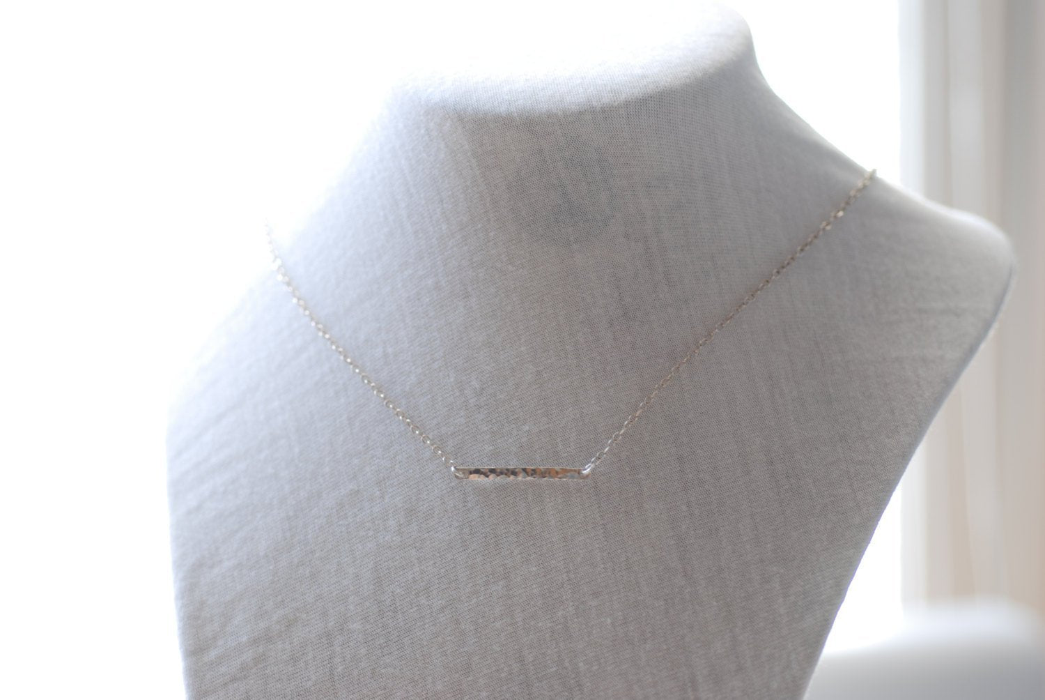 Sideways Silver Bar Necklace - Sterling Silver Hammered Bar Necklace, Minimalist Hammered Bar,Sideways Bar Necklace,Bar Necklace,Dainty Bar - HarperCrown