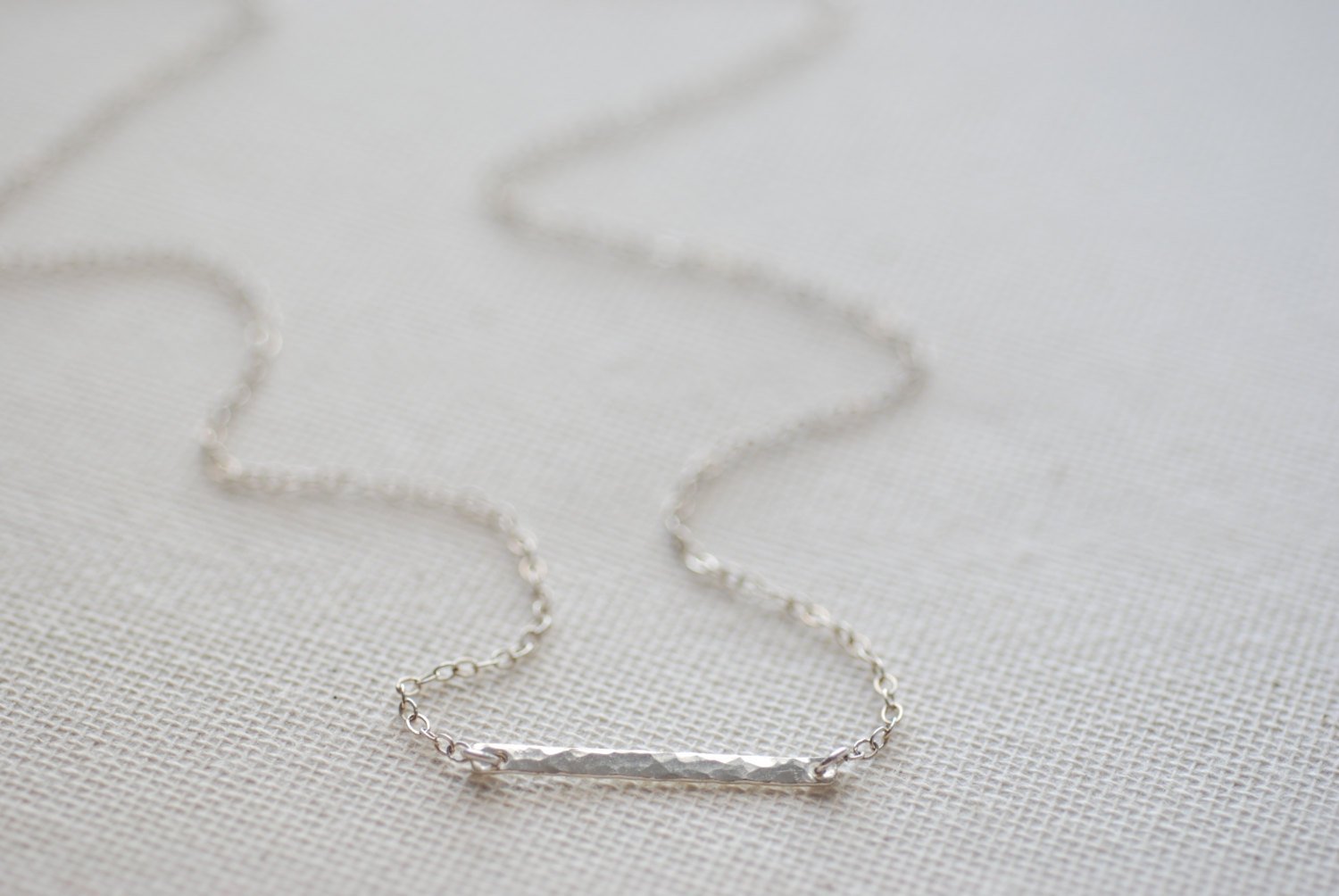 Sideways Silver Bar Necklace - Sterling Silver Hammered Bar Necklace, Minimalist Hammered Bar,Sideways Bar Necklace,Bar Necklace,Dainty Bar - HarperCrown