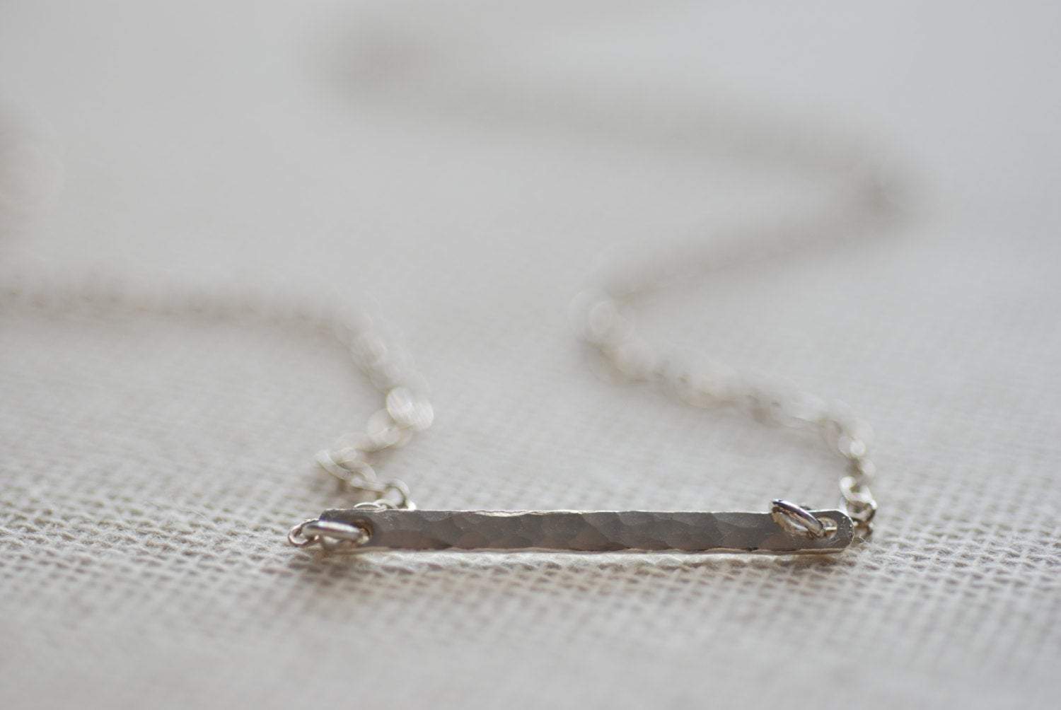 Sideways Silver Bar Necklace - Sterling Silver Hammered Bar Necklace, Minimalist Hammered Bar,Sideways Bar Necklace,Bar Necklace,Dainty Bar - HarperCrown